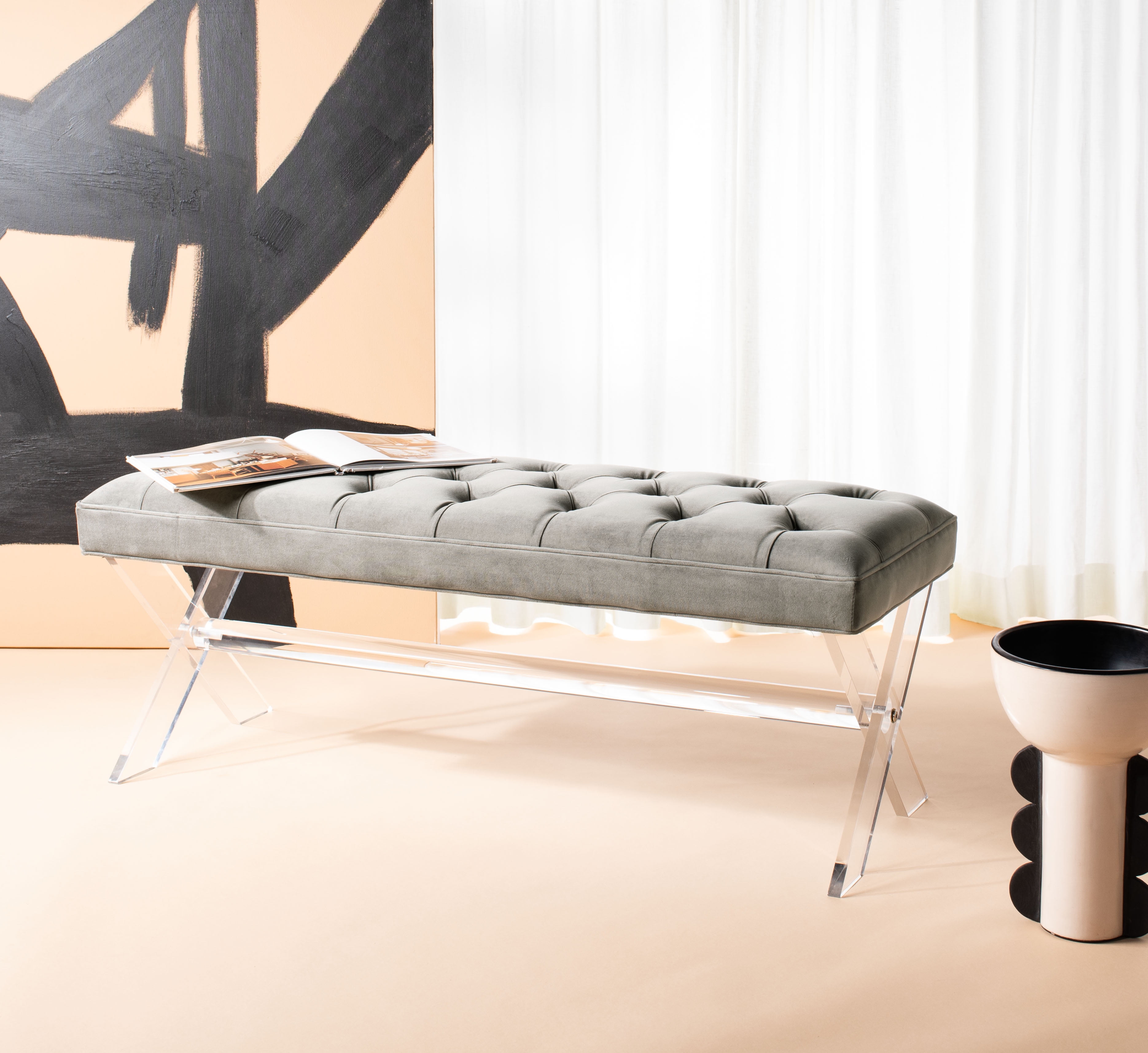 Safavieh Tourmaline Tufted Acrylic Bench Dark Grey