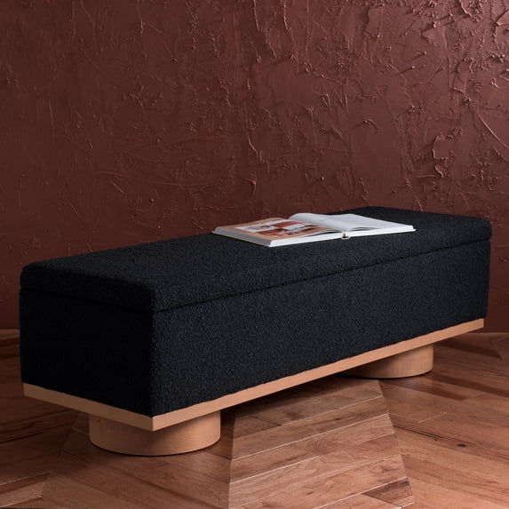 SAFAVIEH Couture Vianna Solid Boucle Modern Bench with Storage, Black