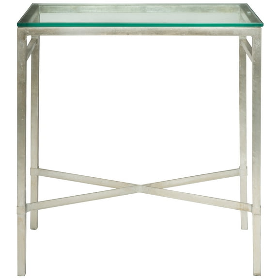 SAFAVIEH Couture Viggo Antique Glam Glass Side Table, Antique Silver Gilt