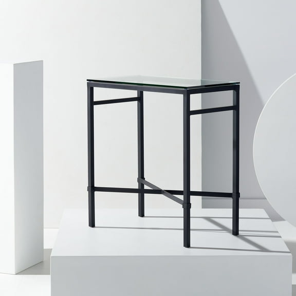 SAFAVIEH Couture Viggo Glam Glass Top Metal Side Table, Black