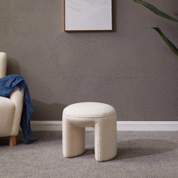 SAFAVIEH Couture Vivie Modern Faux Shearling Ottoman, Ivory