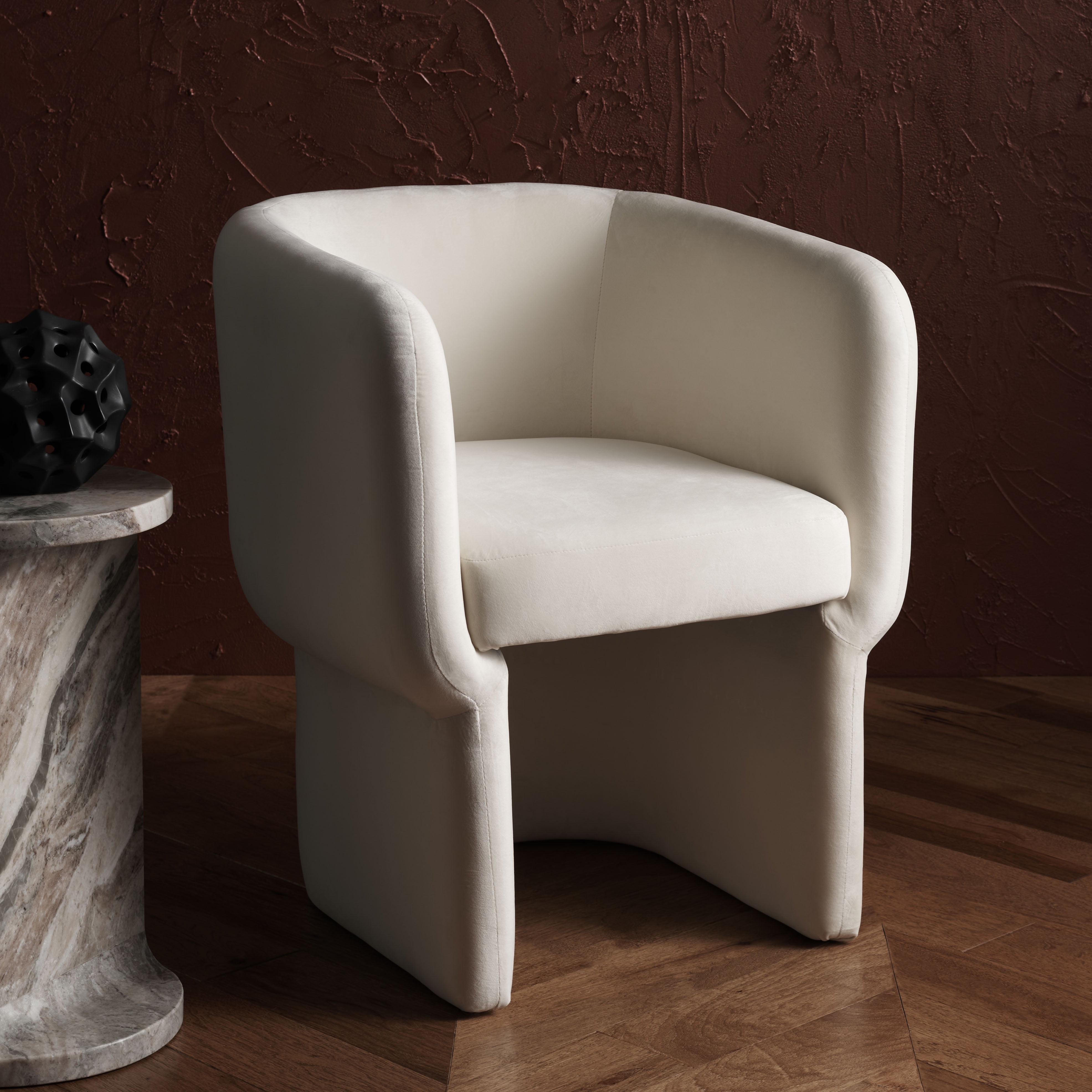 Cream Velvet Upholstered Barrel Back Dining Chair