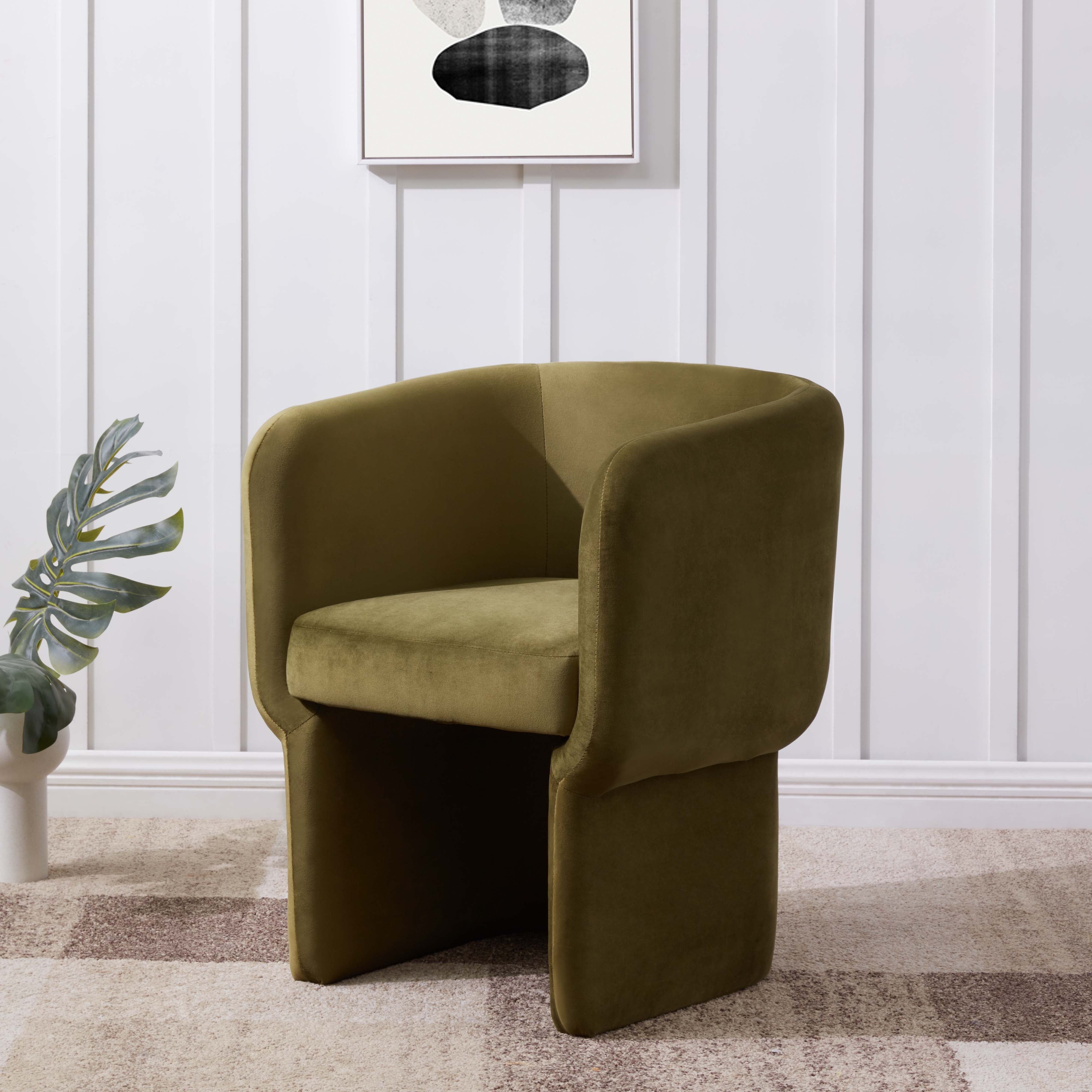 SAFAVIEH Couture Wally Modern Velvet Solid Dining Chair , Olive Green