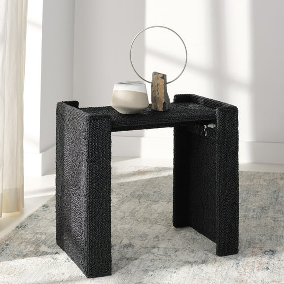 SAFAVIEH Couture Wynima Modern Seagrass End Table, Black