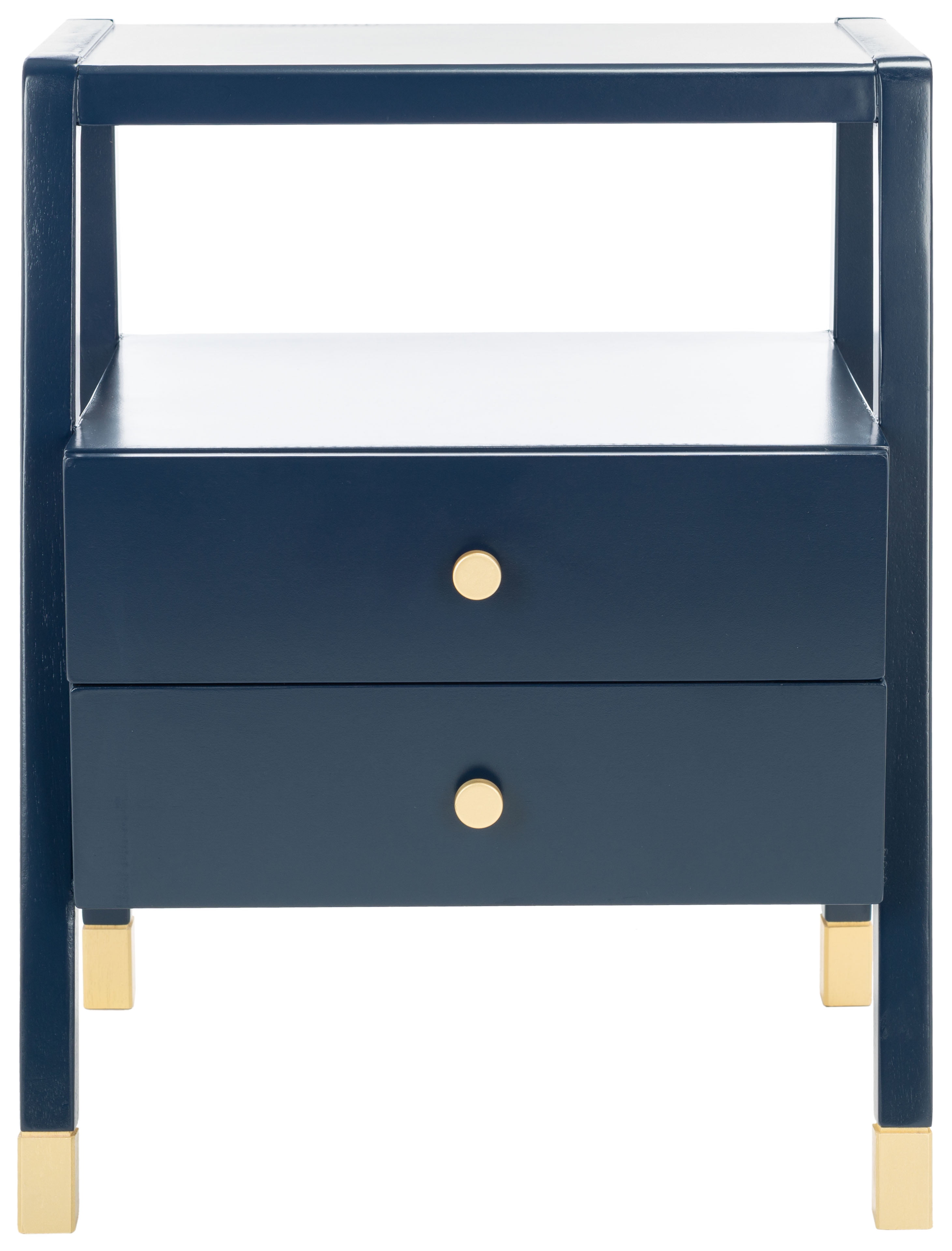 Navy and Gold Rectangular Wood Storage Accent Table with Drawers