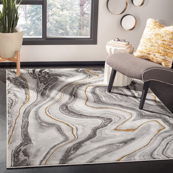 SAFAVIEH Craft Angjelko Abstract Area Rug, Grey/Gold, 6'7" x 6'7" Square