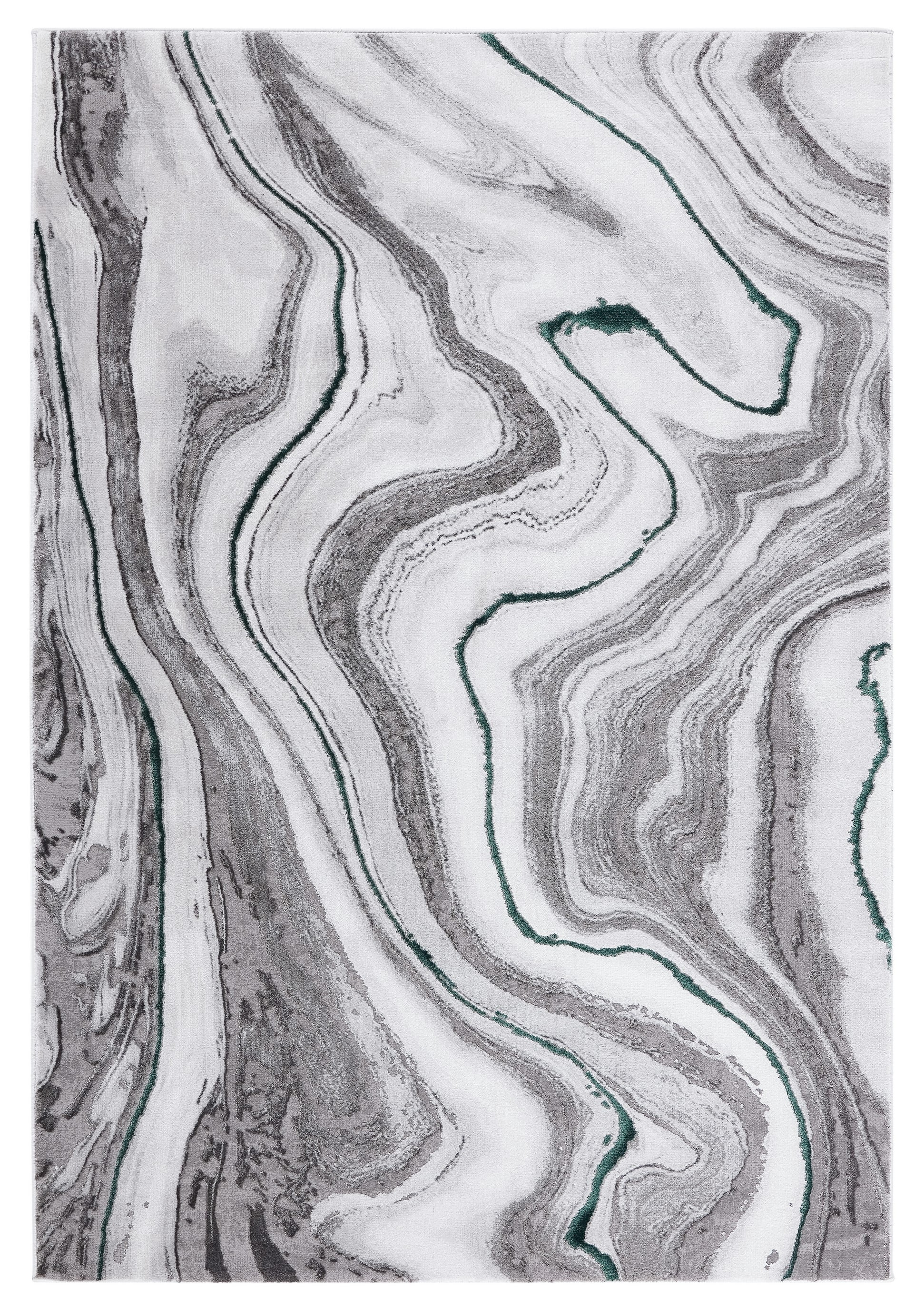 Grey and Green Abstract Hand-knotted Synthetic Area Rug
