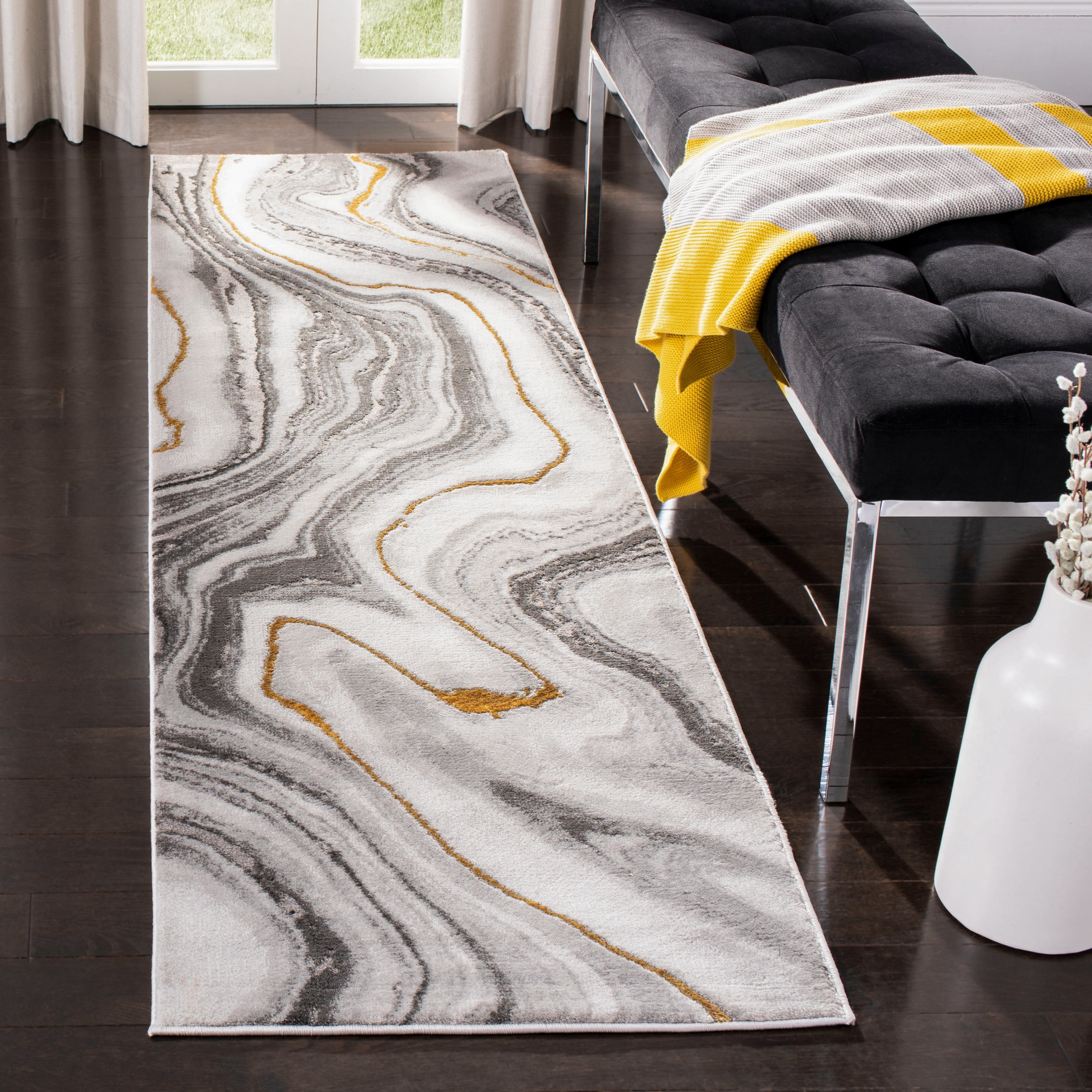 SAFAVIEH Craft Angjelko Abstract Runner Rug, Grey/Gold, 2'3" x 10'