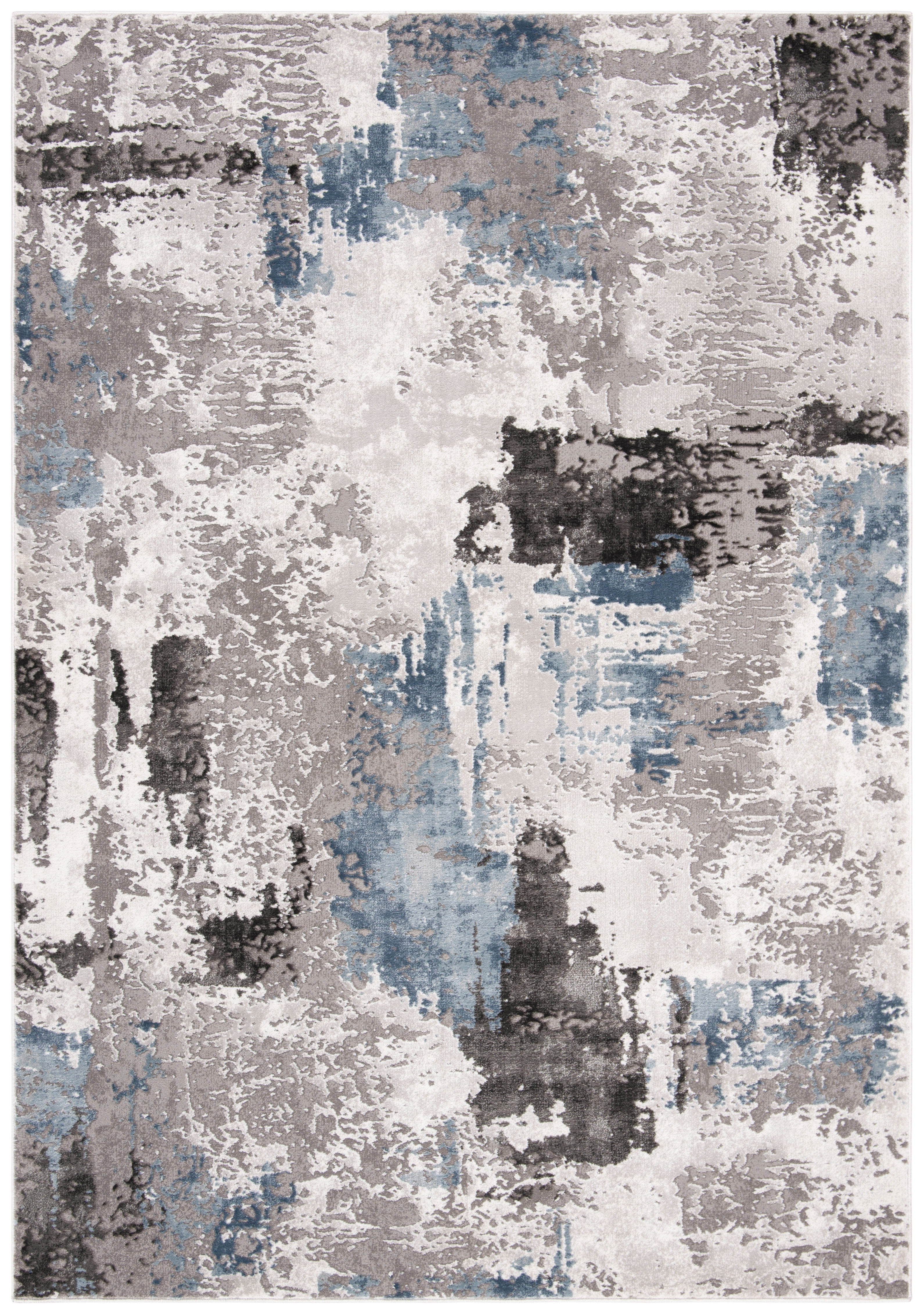 Abstract Greyscale Swirl 27" Hand-Knotted Synthetic Rug