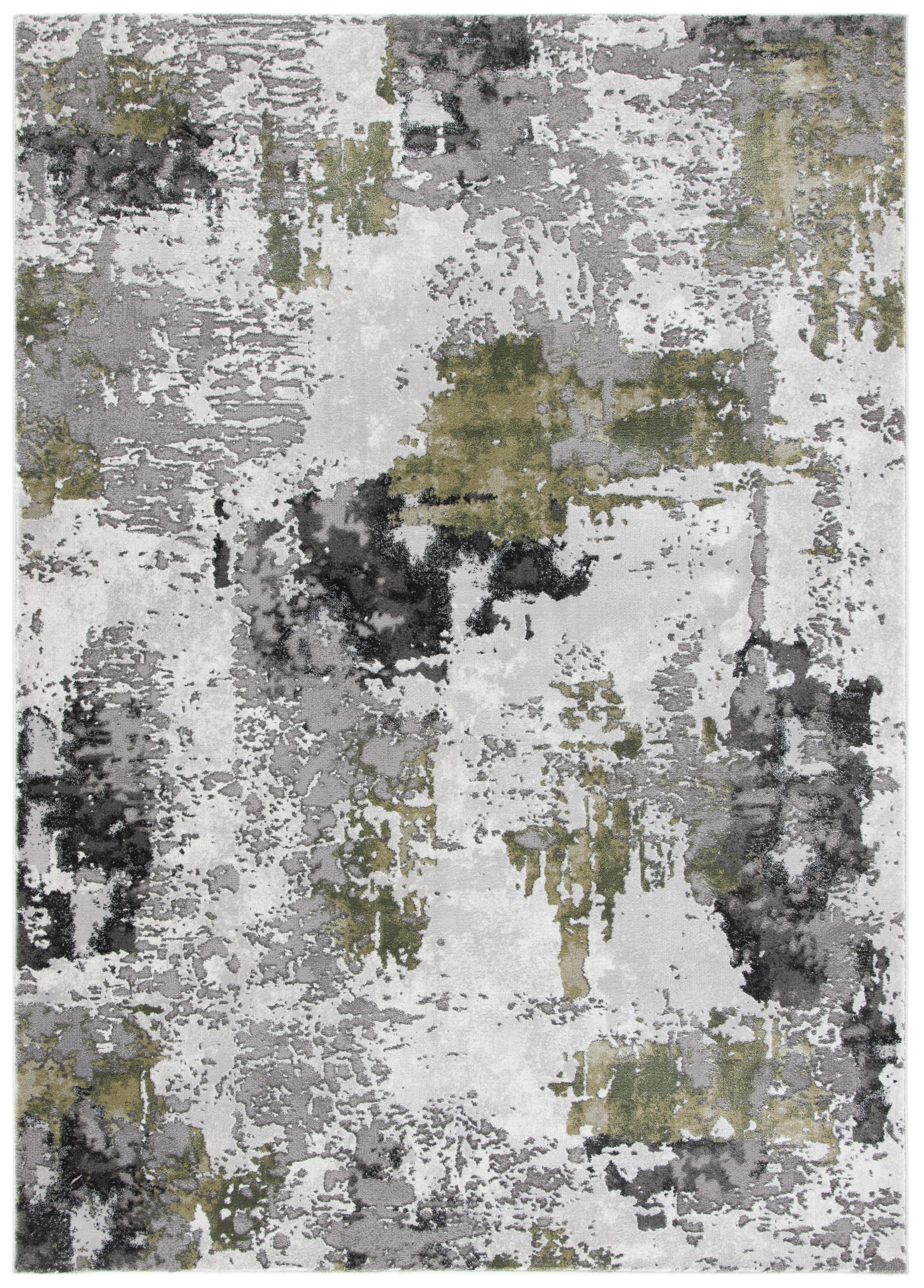 Grey and Green Abstract Hand-knotted 4' x 6' Area Rug