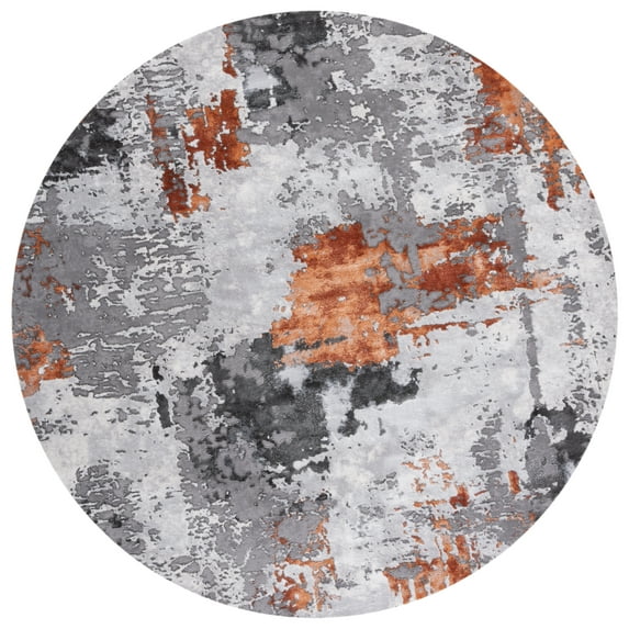 SAFAVIEH Craft Constantine Abstract Area Rug, Grey/Orange, 5'3" x 5'3" Round