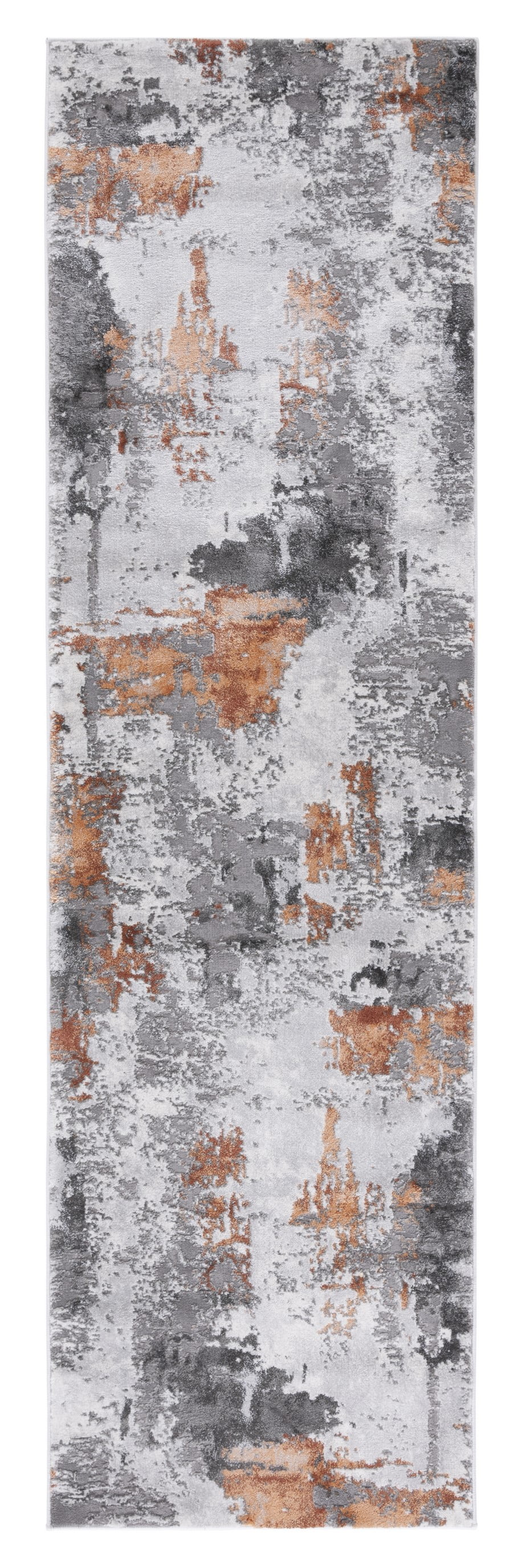 Grey and Orange Abstract Synthetic Runner Rug, 2'3" x 12'