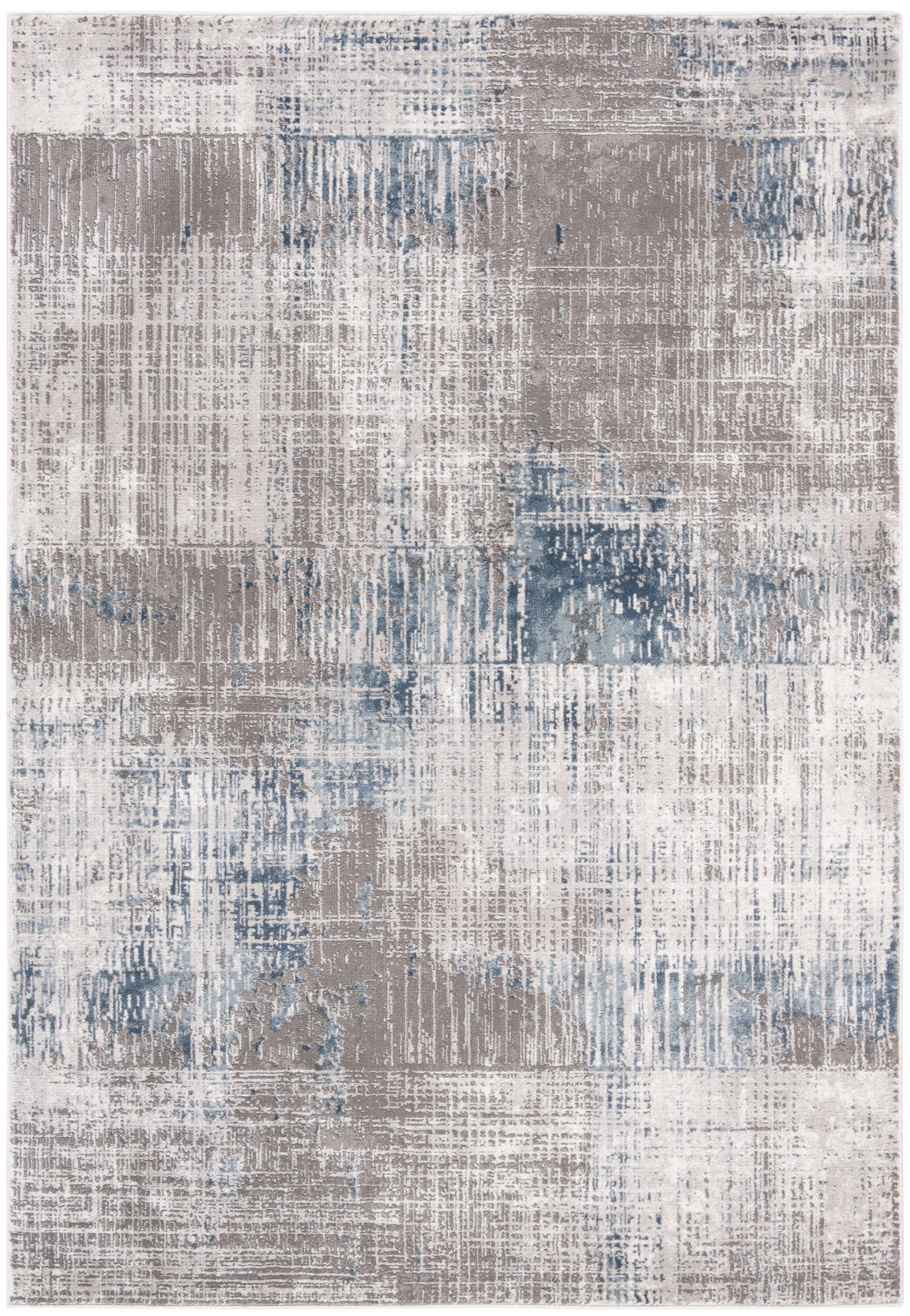 Modern Abstract Grey/Blue Synthetic Area Rug 6'7" x 9'