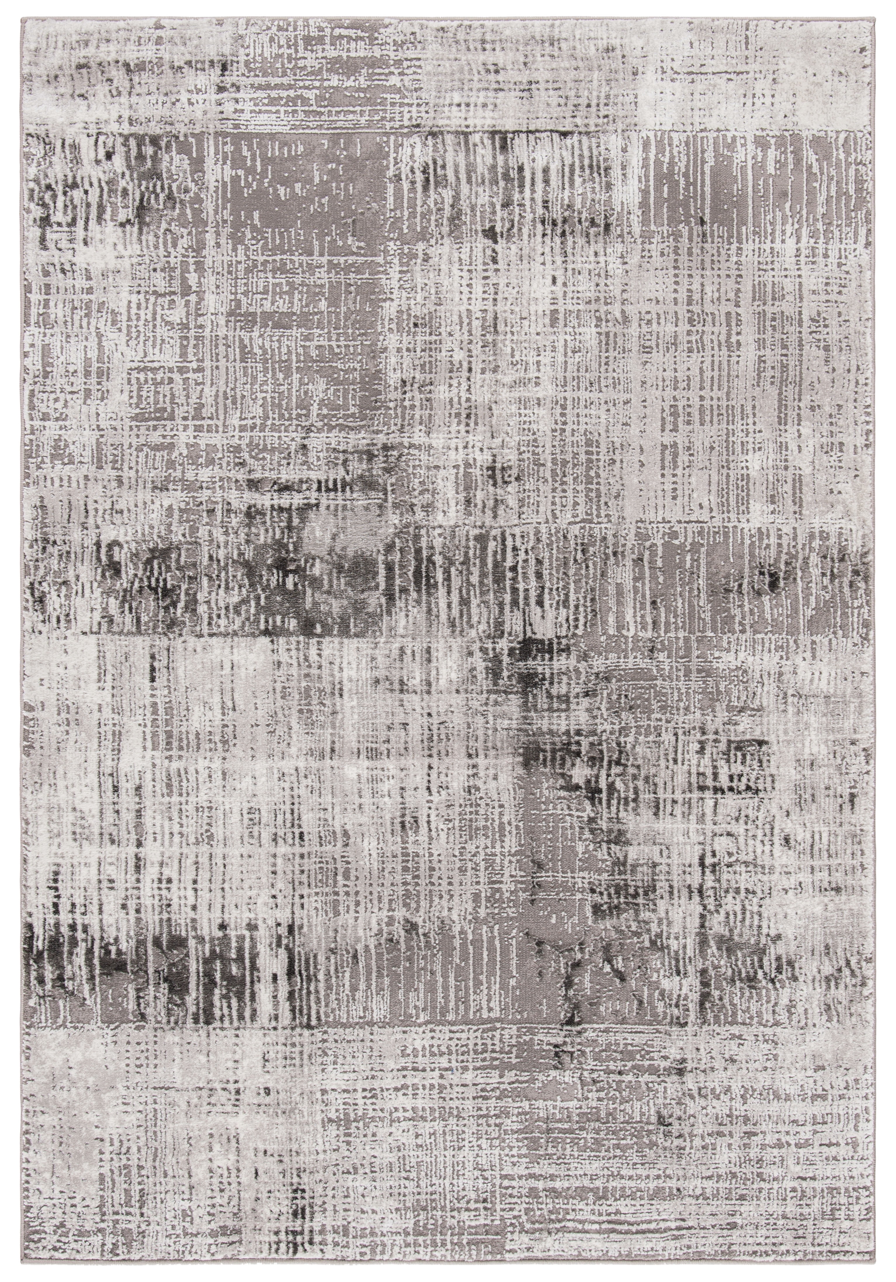 Gray and Dark Gray Abstract Synthetic Area Rug