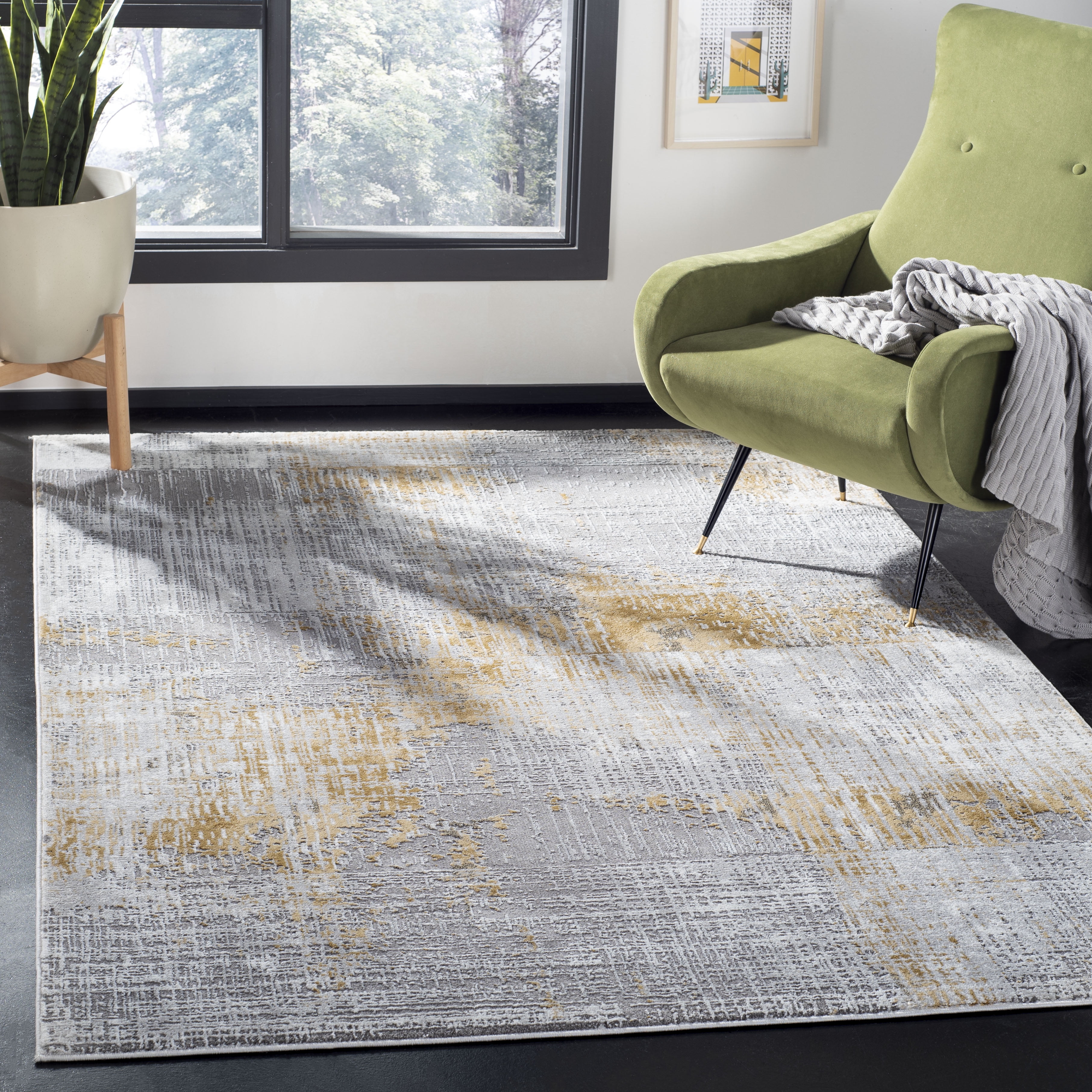 Elysian Grey-Beige 59" Square Synthetic Stain-Resistant Area Rug