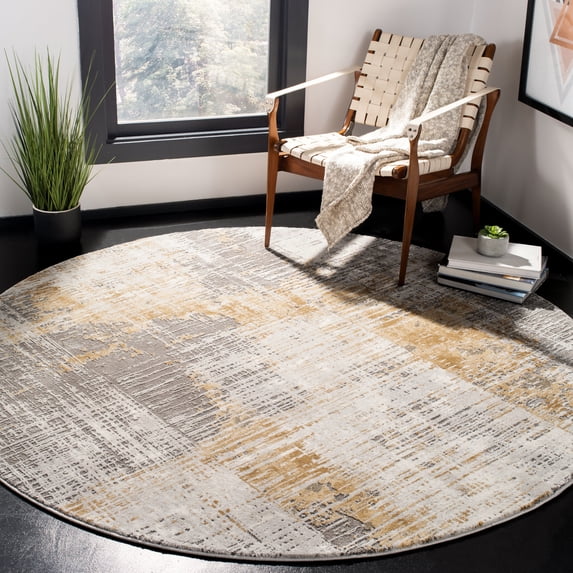 SAFAVIEH Craft Emmet Faded Abstract Area Rug, Grey/Beige, 6'7" x 6'7" Round