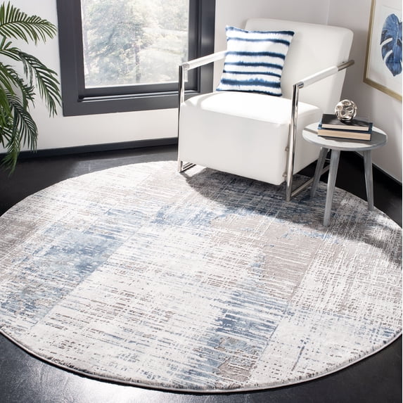 SAFAVIEH Craft Emmet Faded Abstract Area Rug, Grey/Blue, 6'7" x 6'7" Round