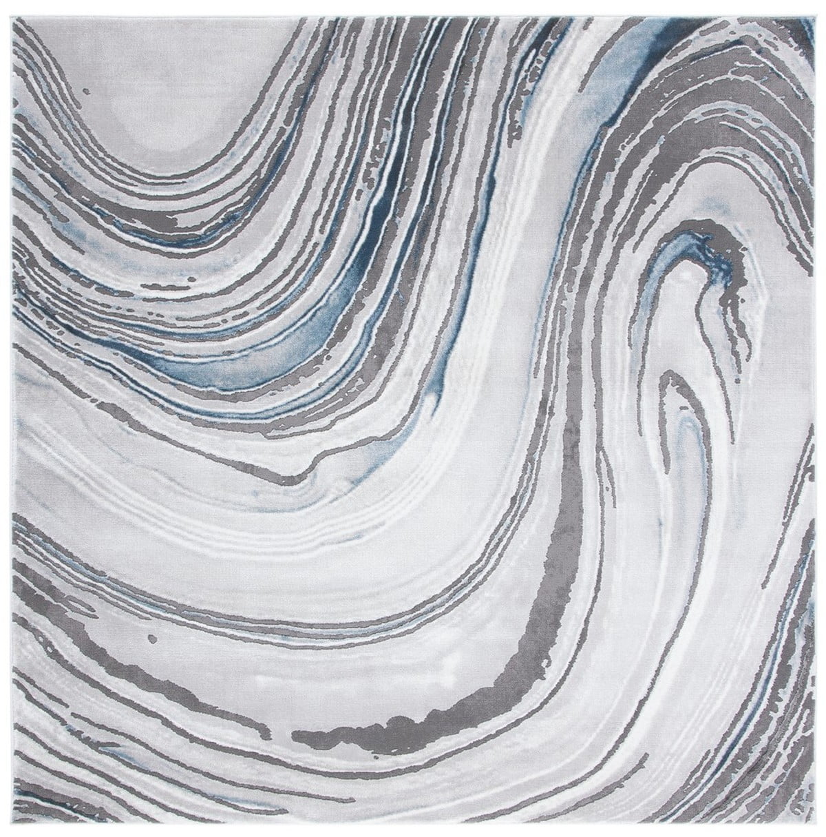 Contemporary Abstract Swirls 79" Square Area Rug in Gray