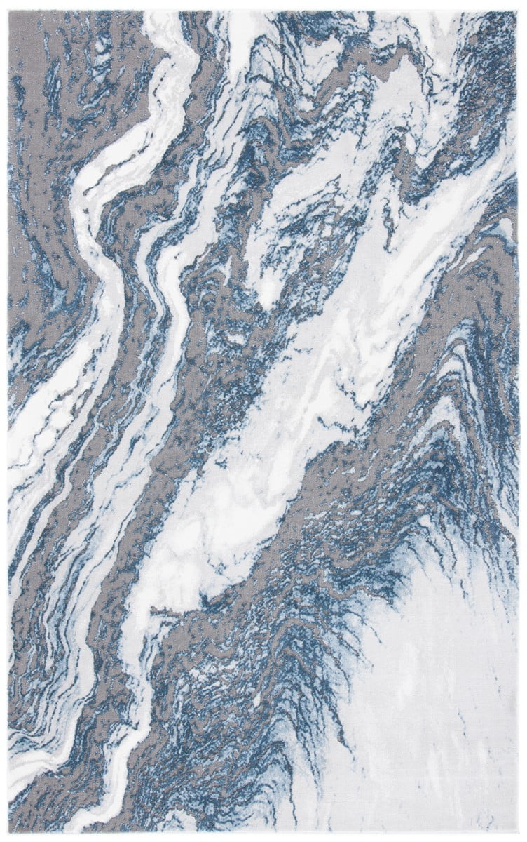 Blue and Gray Abstract Hand-knotted Reversible Area Rug
