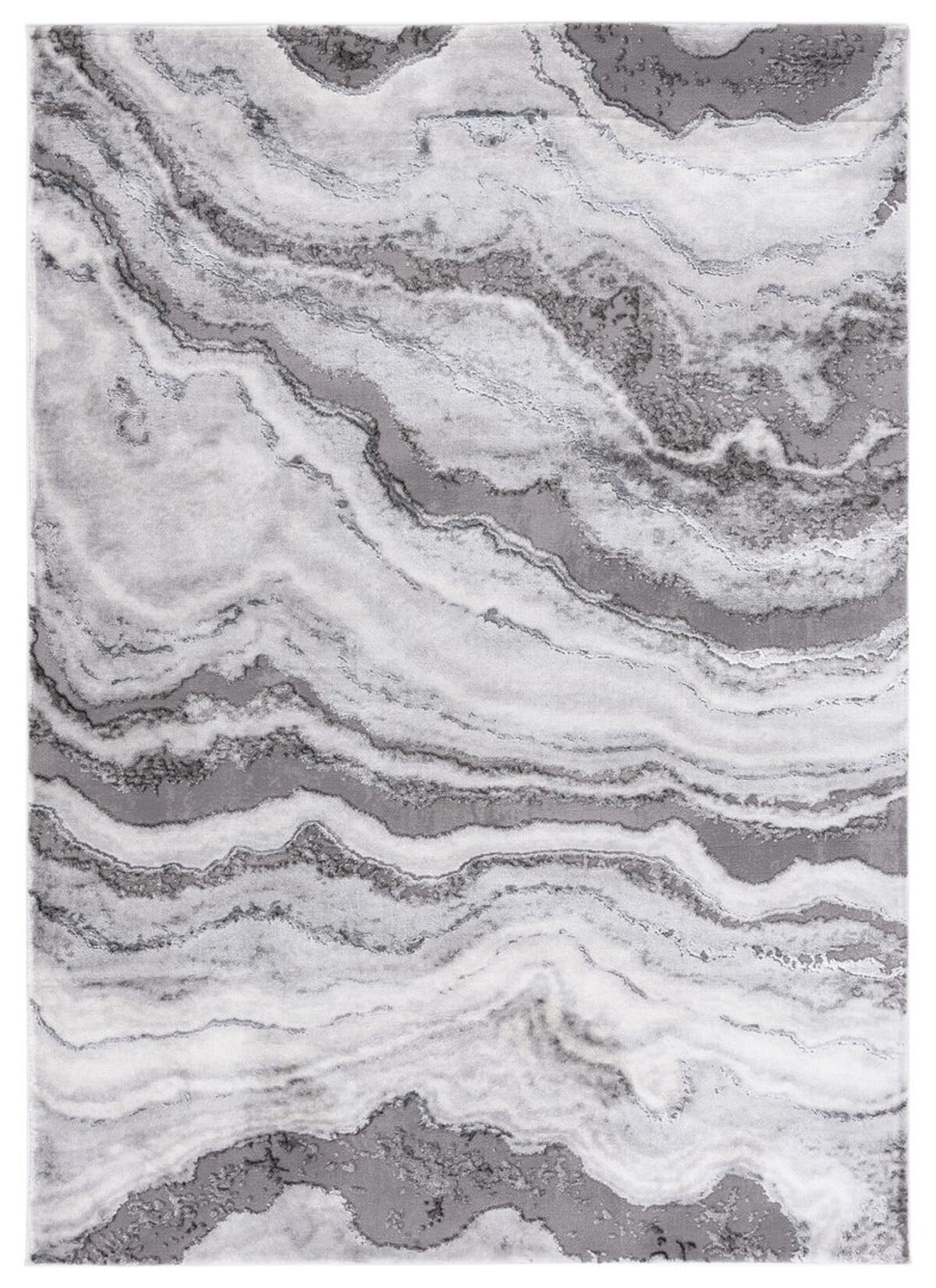 Grey and Dark Grey Abstract Synthetic Rectangular Area Rug, 6'7" x 9'