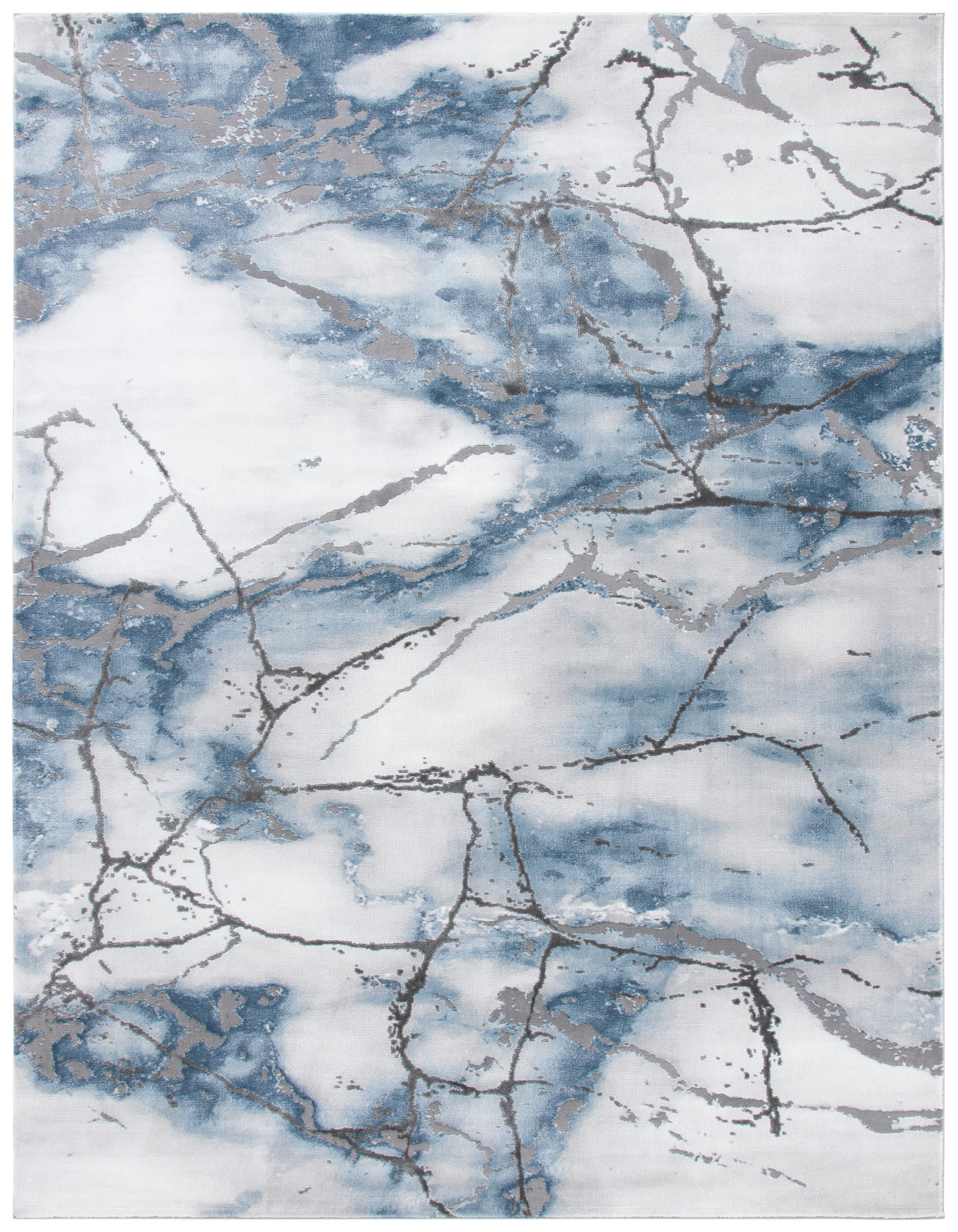 Blue and Gray Abstract Non-Slip Synthetic Round Rug
