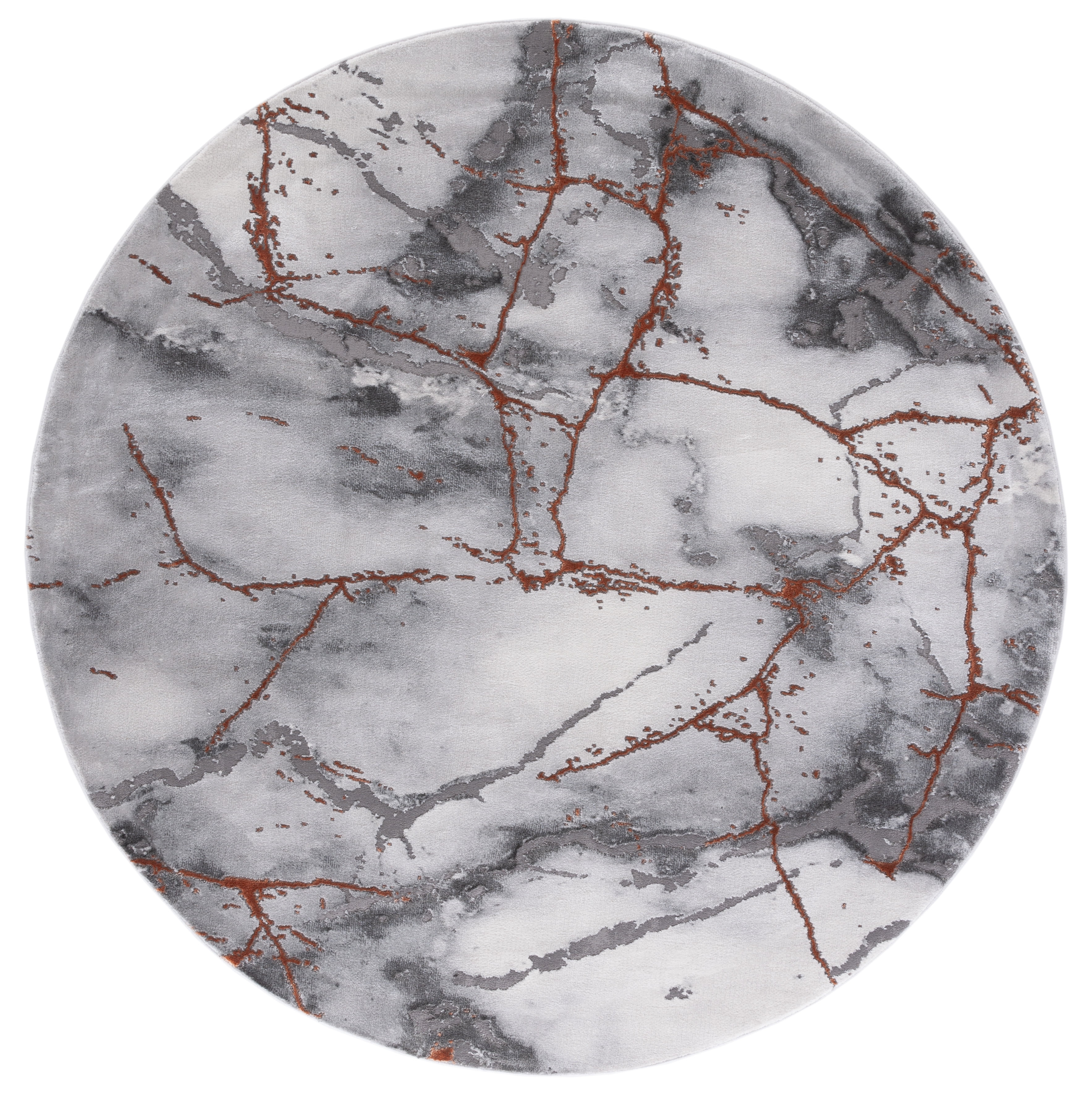 Gray and Orange Round Stain-Resistant Synthetic Rug, 10' x 10'