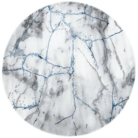 SAFAVIEH Craft Paul Abstract Area Rug, Ivory Grey/Blue, 5'3" x 5'3" Round