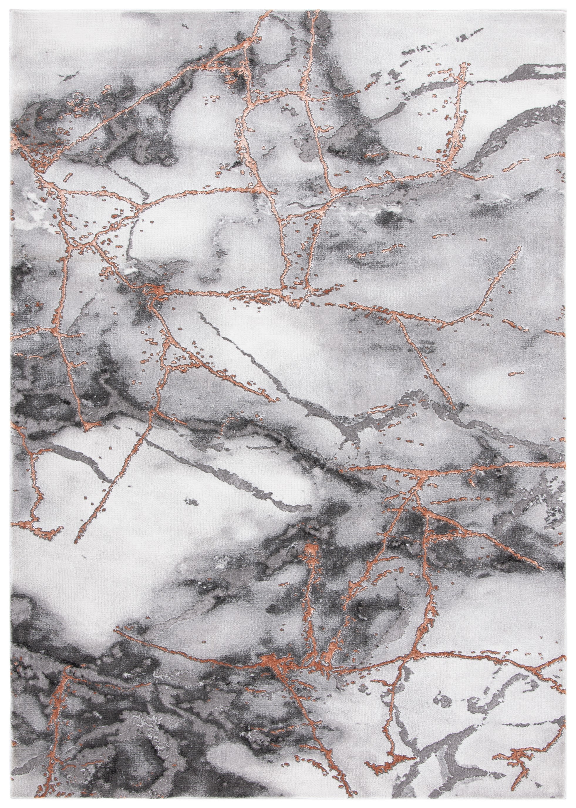 Gray and Orange Abstract Synthetic Rectangular Area Rug