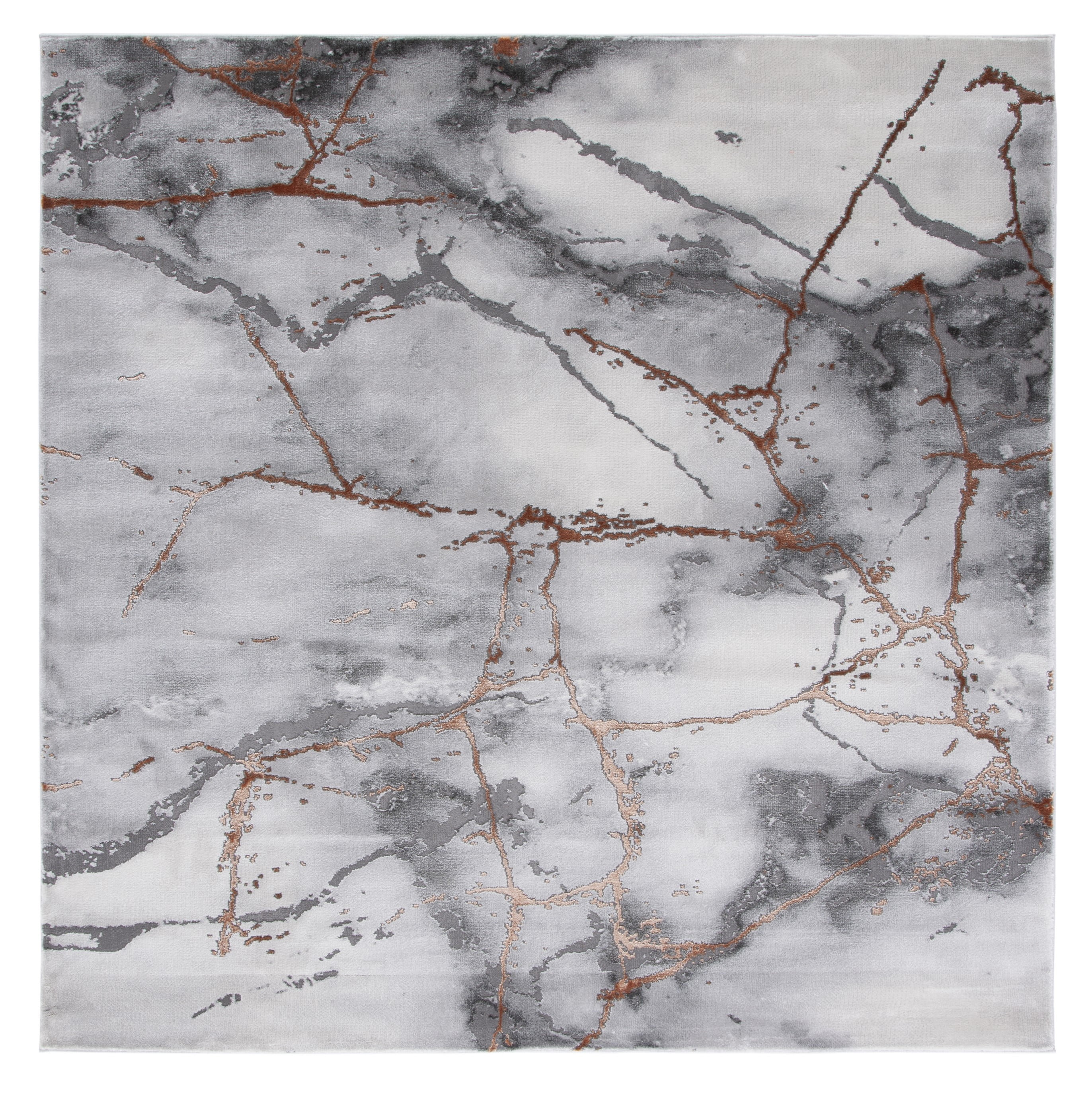 Gray and Orange Abstract Square Synthetic Area Rug