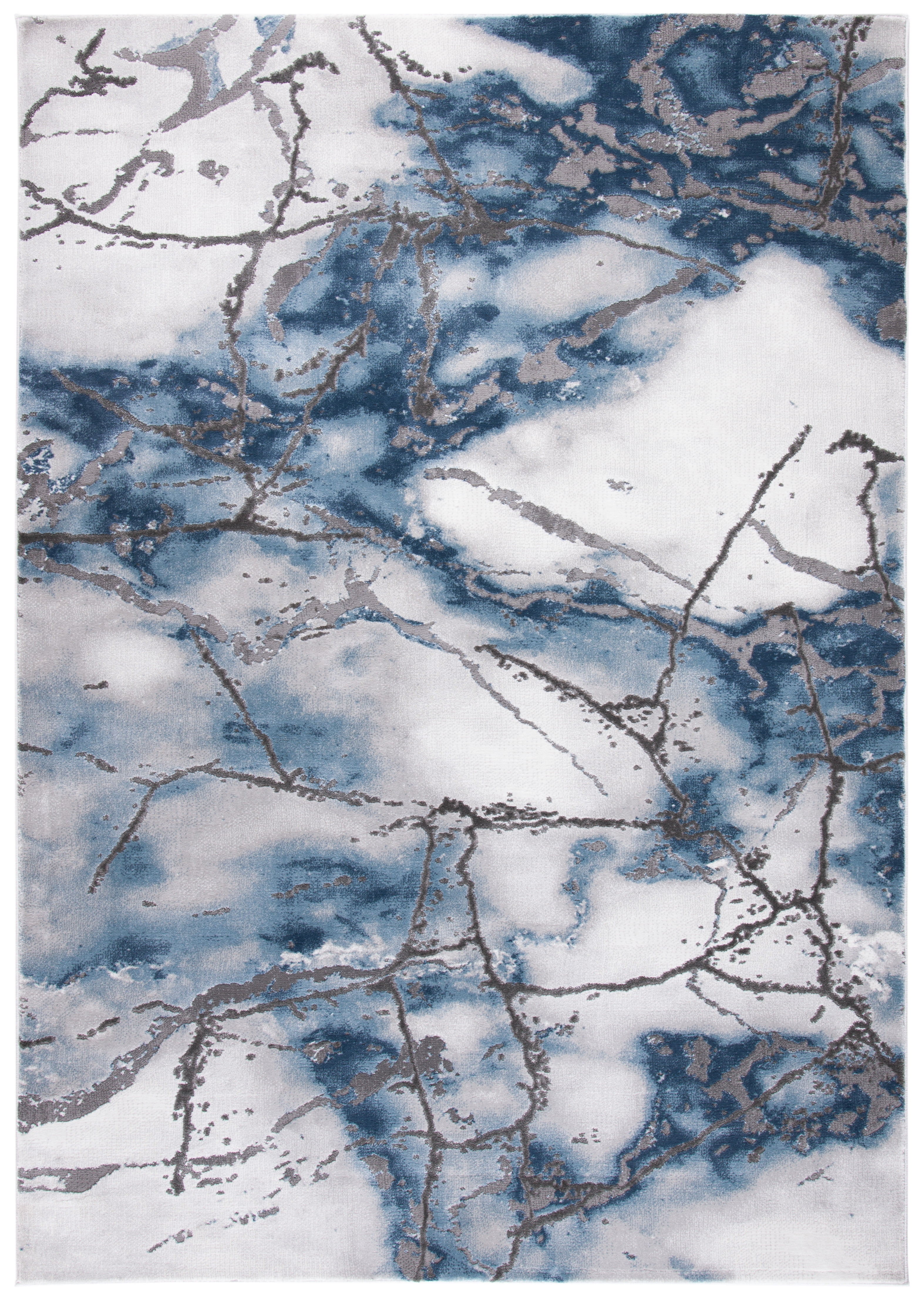 Abstract Swirls Easy-Care Synthetic Area Rug, 6'7" x 9', Grey/Blue