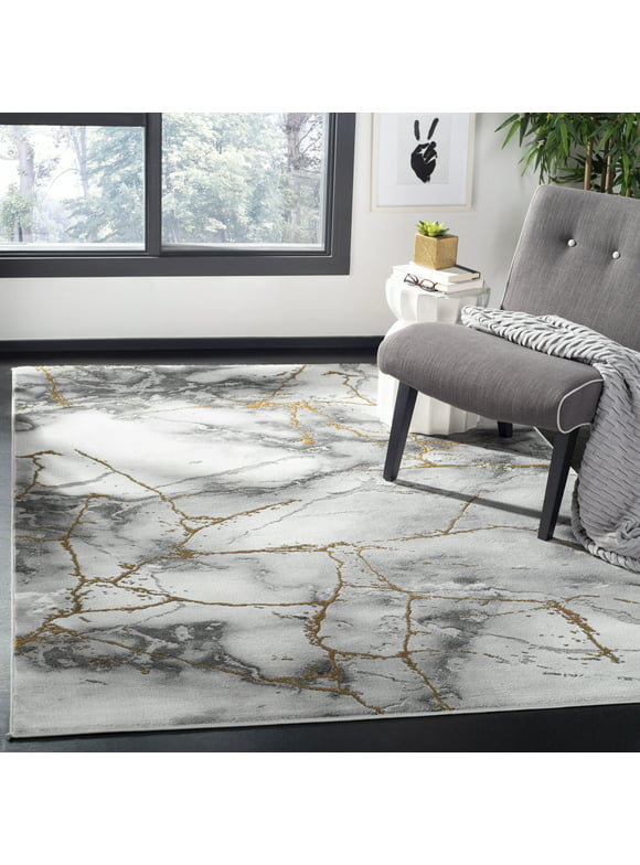 SAFAVIEH Craft Paul Abstract Marble Area Rug, Grey/Gold, 5'3" x 7'6"