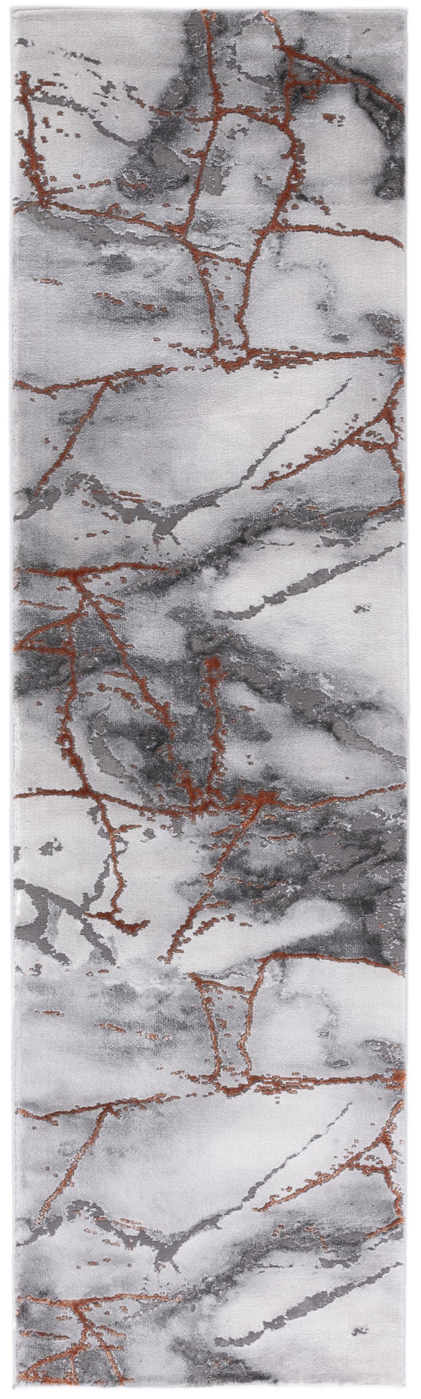 Gray and Orange Abstract Synthetic Runner Rug, 2'3" x 10'