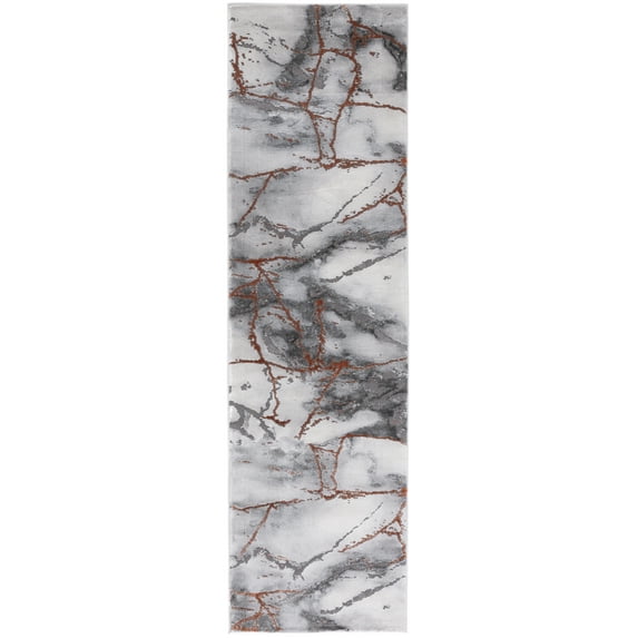SAFAVIEH Craft Paul Abstract Runner Rug, Grey/Orange, 2'3" x 16'