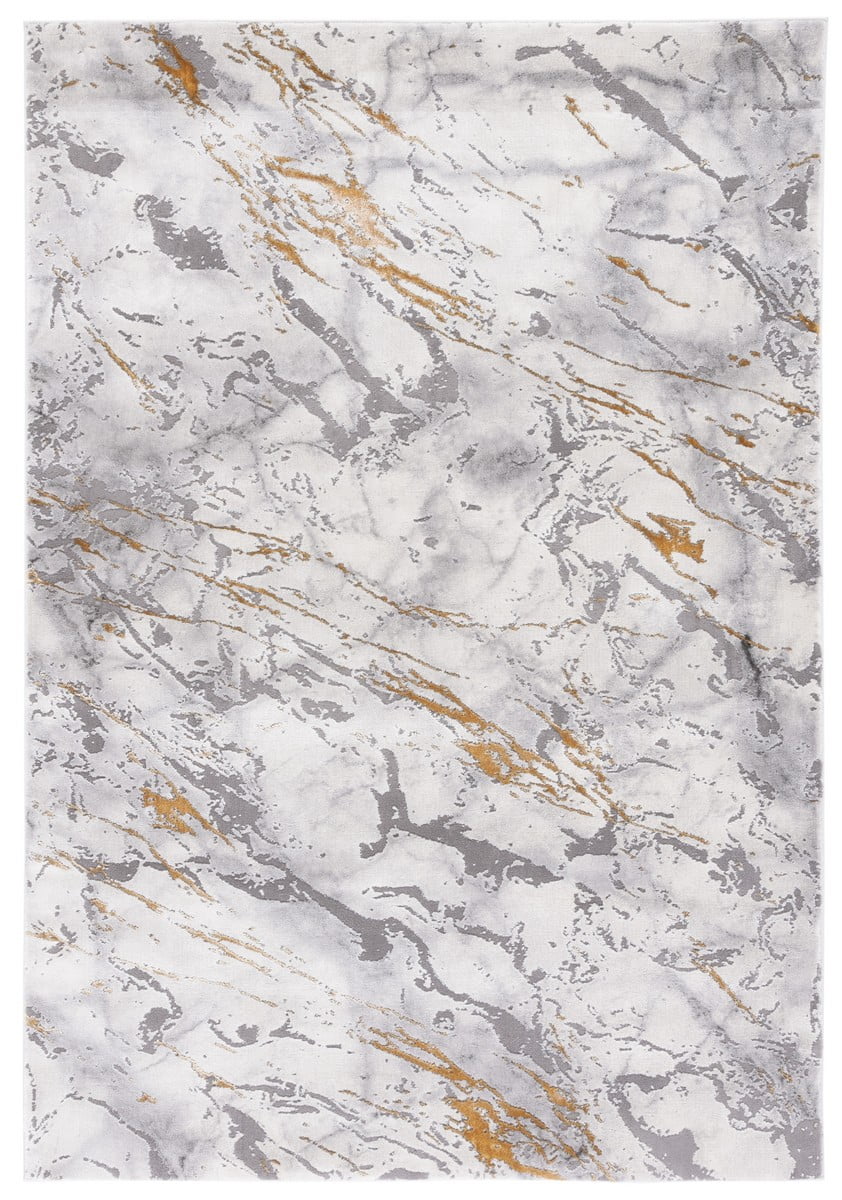 Grey and Gold Abstract Non-slip Rectangular Area Rug