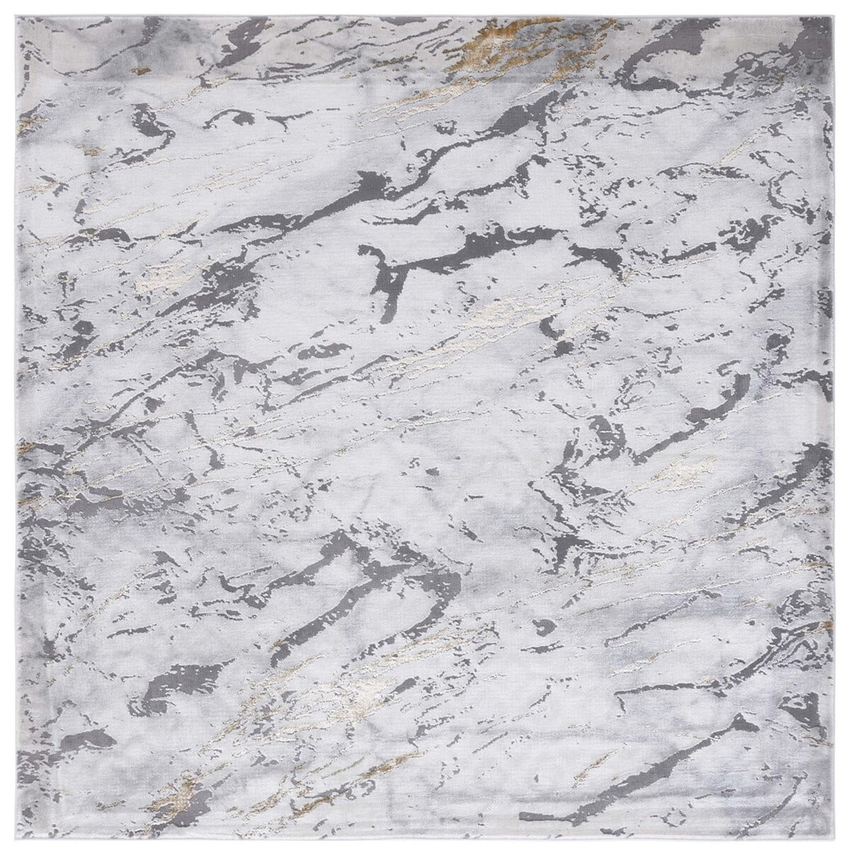 Handmade Grey and Gold Abstract Square Rug, 6'-7"