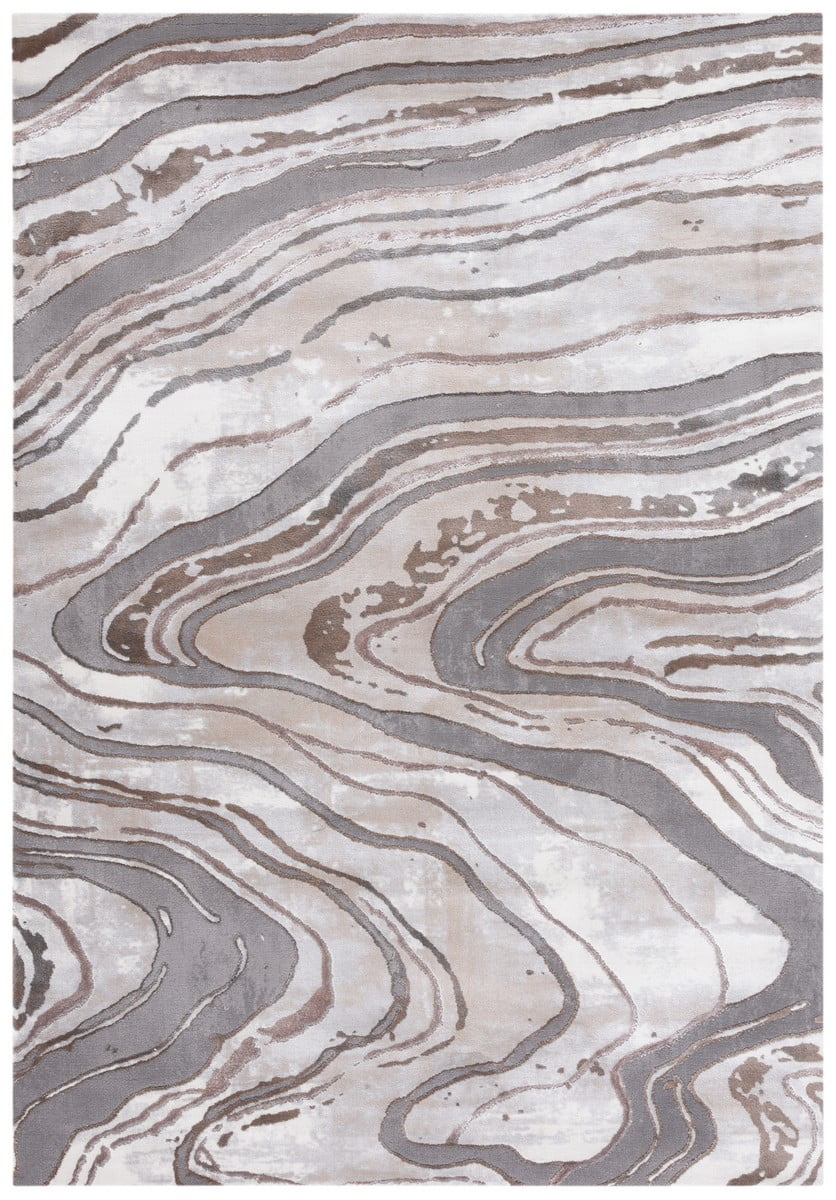 Gray and Beige Abstract Non-slip Synthetic Area Rug