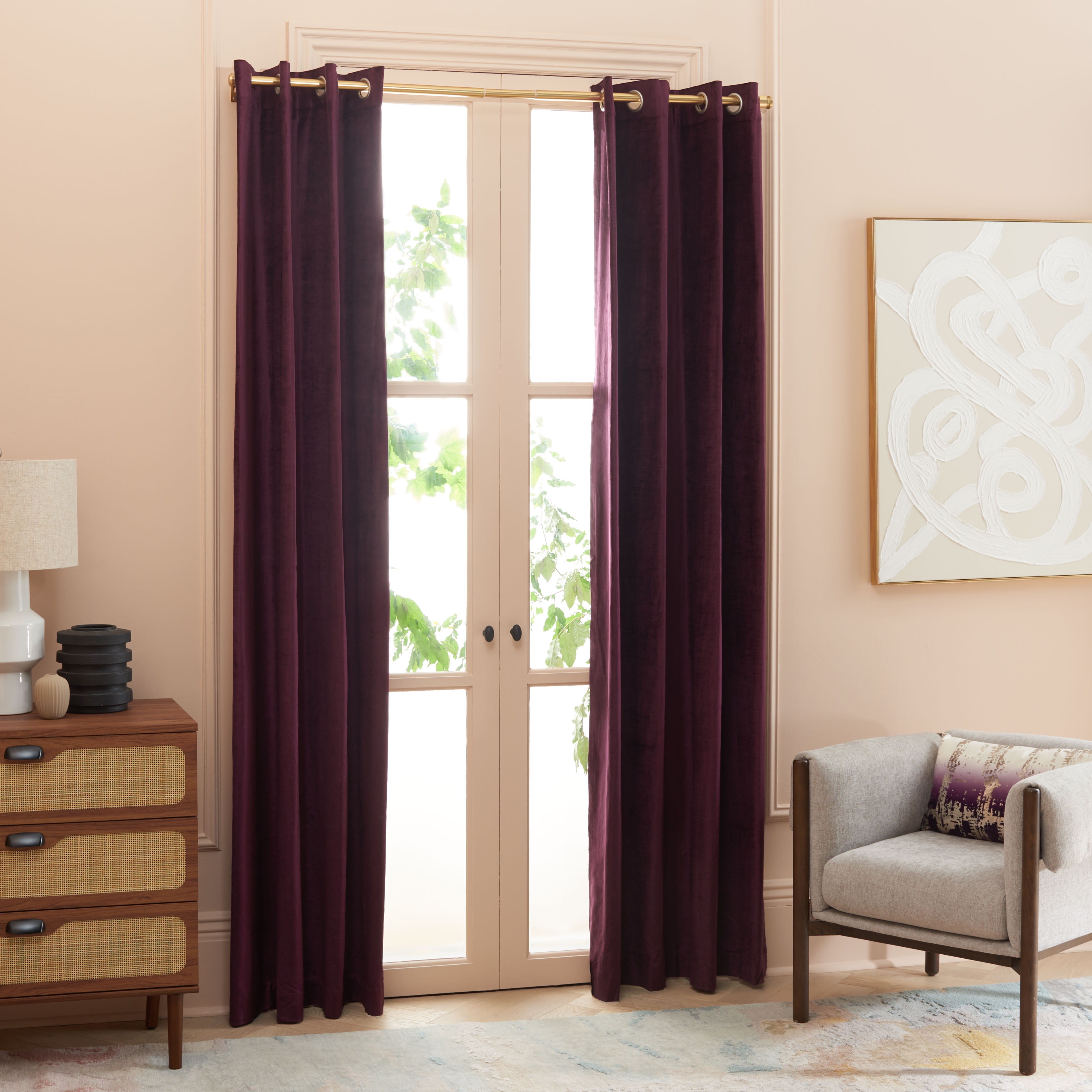 SAFAVIEH Creslia Contemporary Eggplant Solid Grommet Blackout Curtains, 52" x 96"