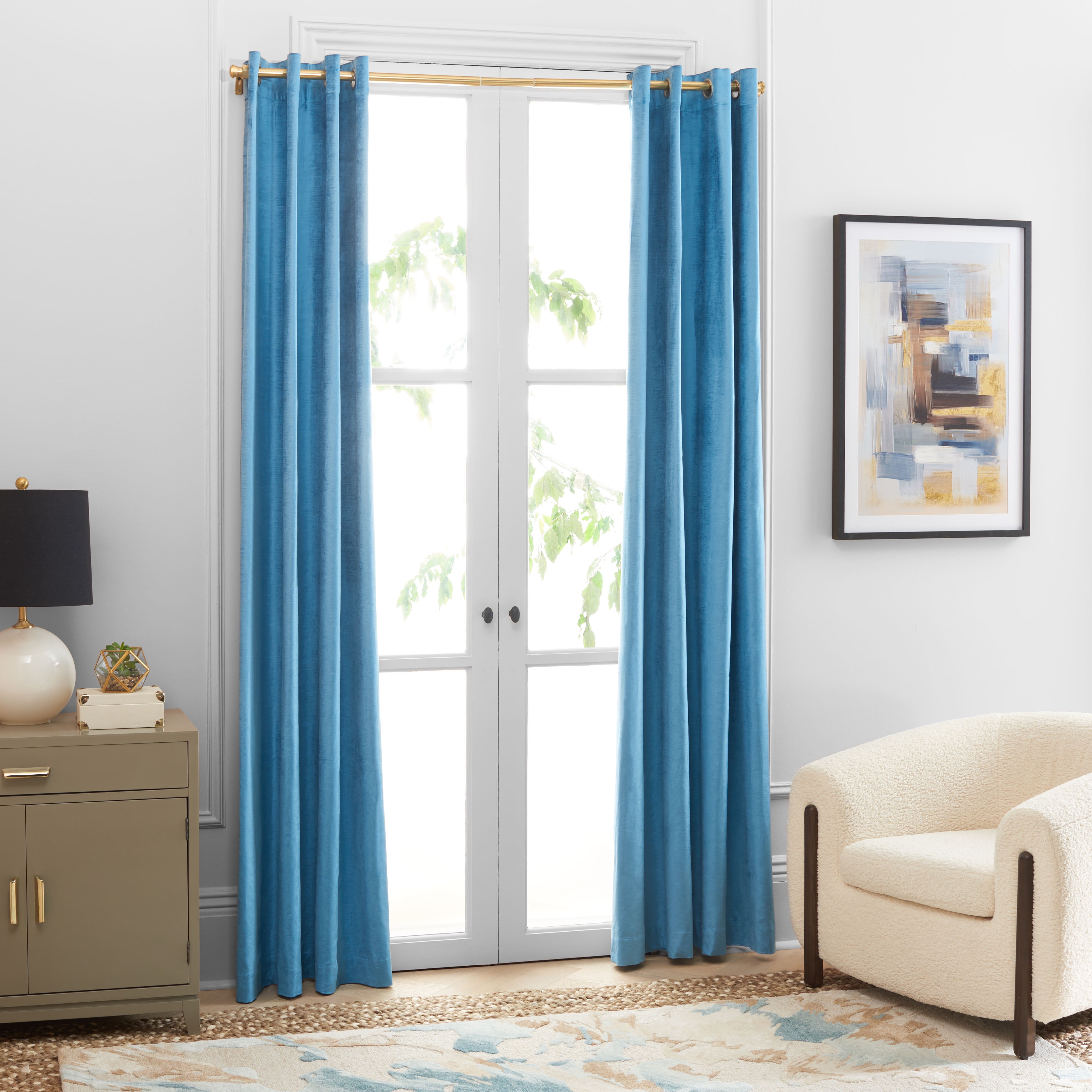 SAFAVIEH Creslia Contemporary Ocean Solid Grommet Blackout Curtains, 52" x 84"