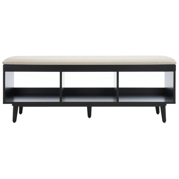 SAFAVIEH Cricket Open Shelf Bench with Cushion, Cream/Black
