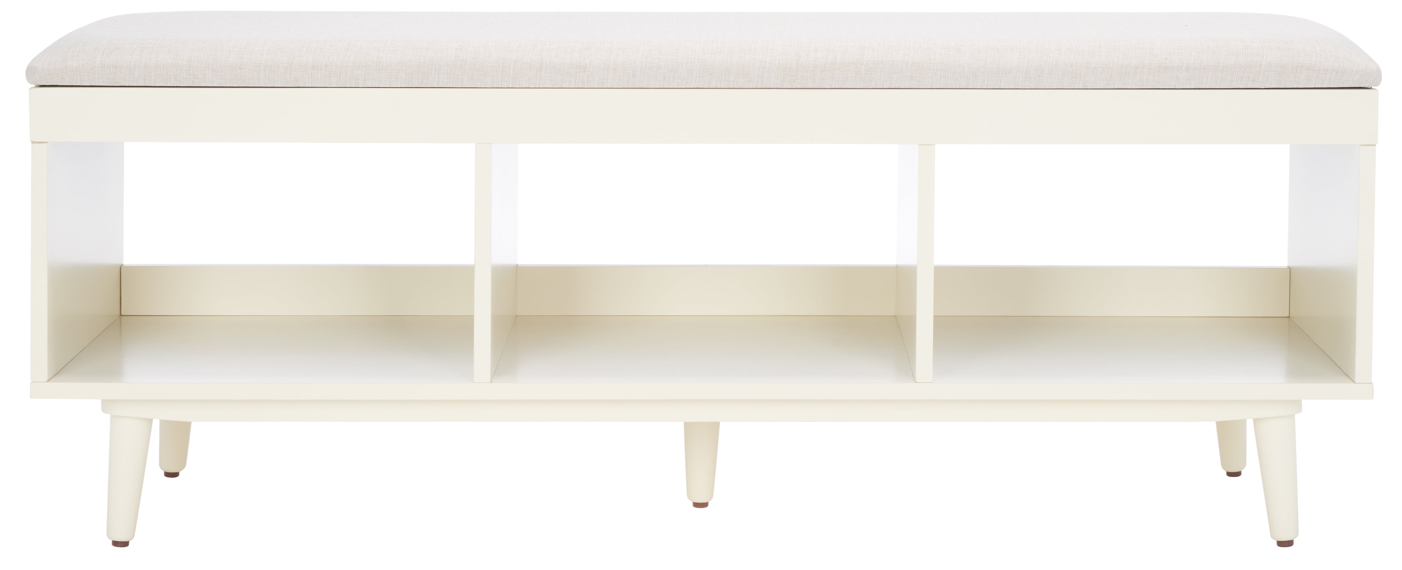 Nordic Natural Acacia Bench with Linen Cushion and Open Shelves