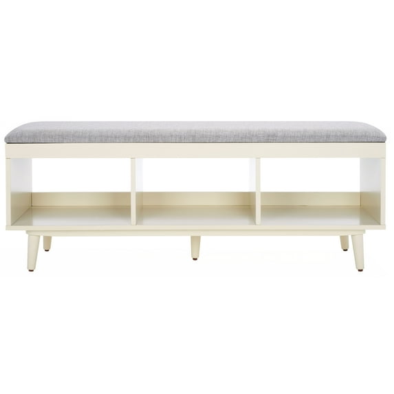 SAFAVIEH Cricket Open Shelf Bench with Cushion, Grey/Cream