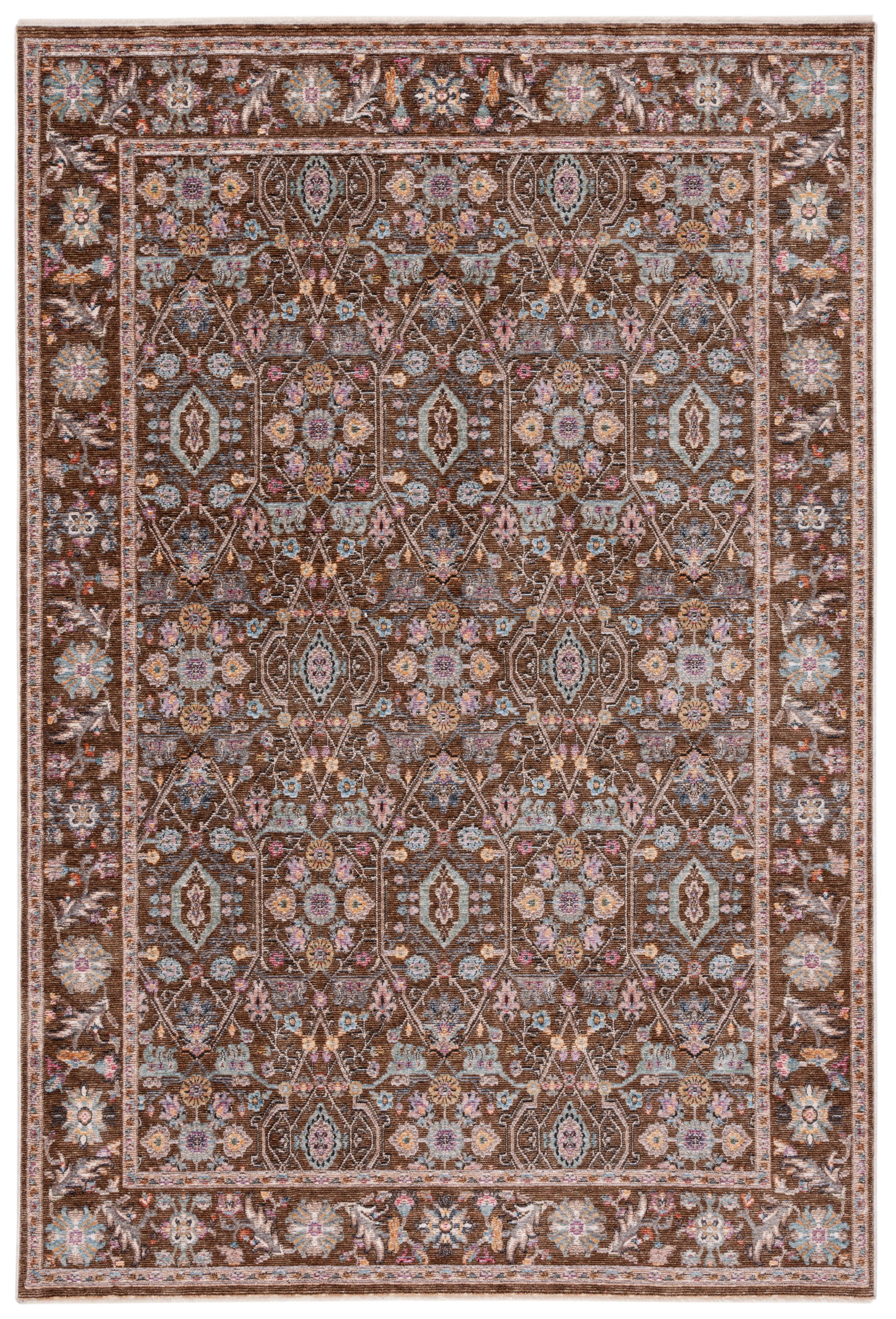 Crimson Brown and Blue Power Loomed Area Rug