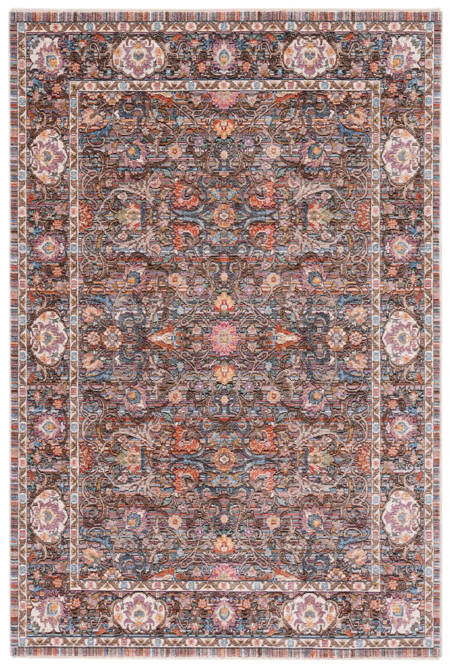 Beige and Blue Rectangular Stain-Resistant Synthetic Area Rug