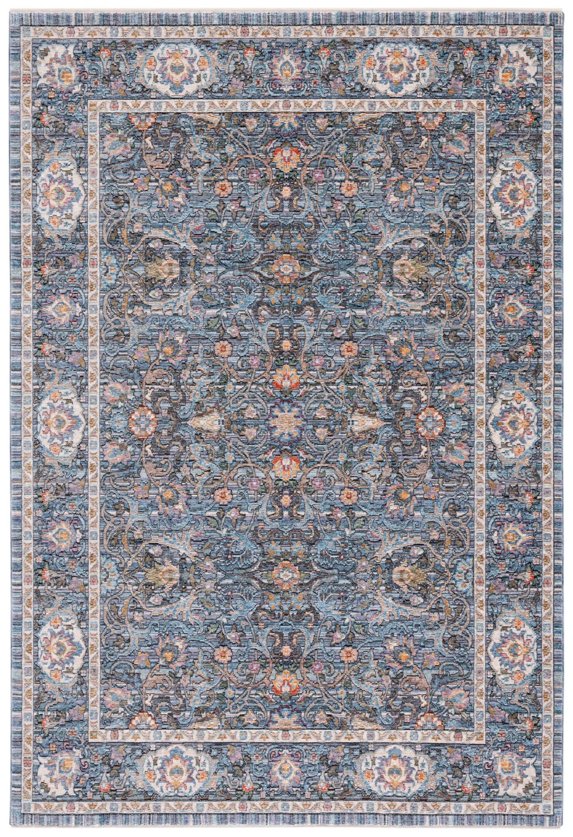Crimson Blue and Ivory Rectangular Hand-Knotted Area Rug