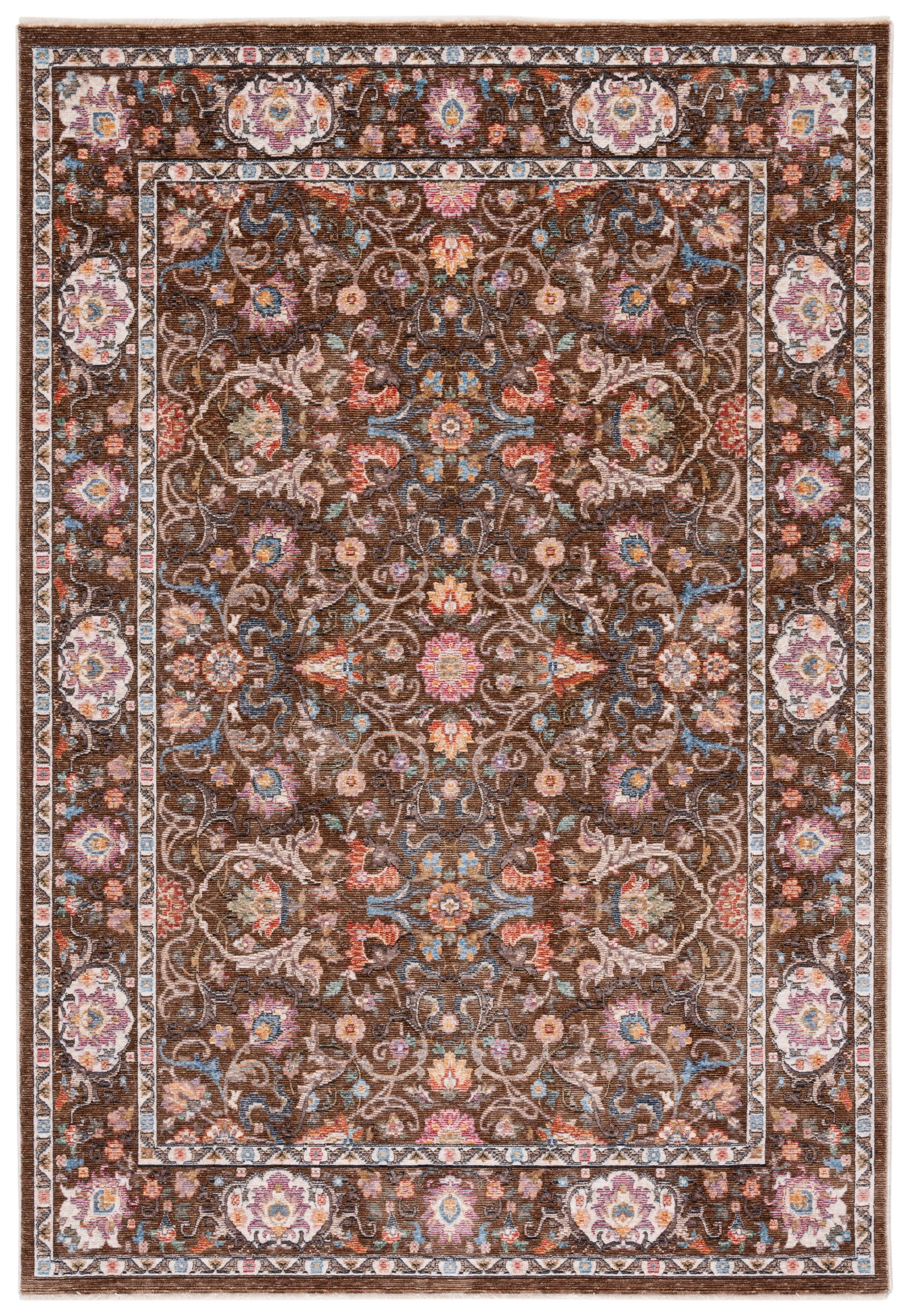 Crimson Distressed Brown and Blue 9' x 12' Area Rug