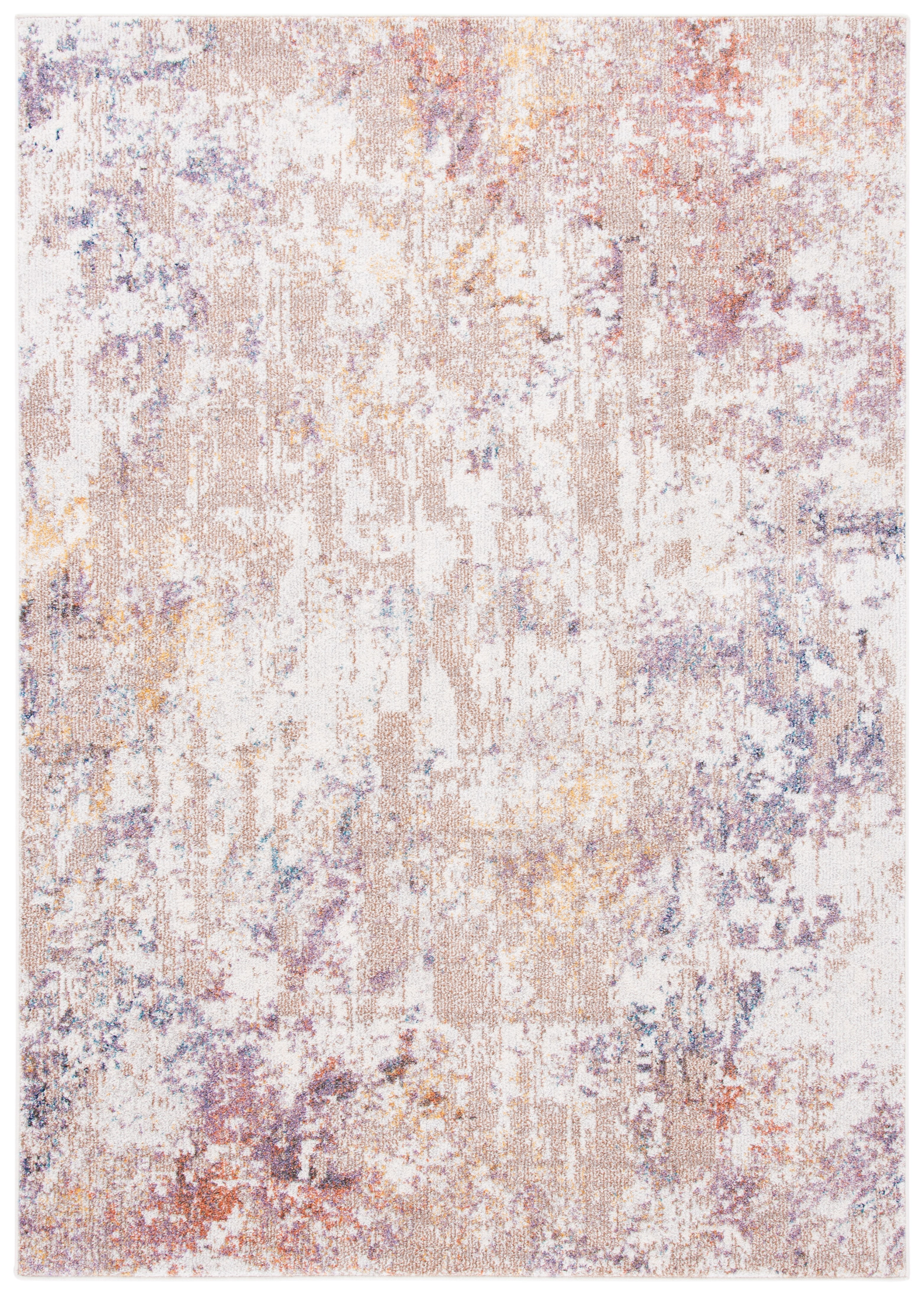 Ivory Beige Abstract Distressed Synthetic Area Rug 4'5" x 6'5"