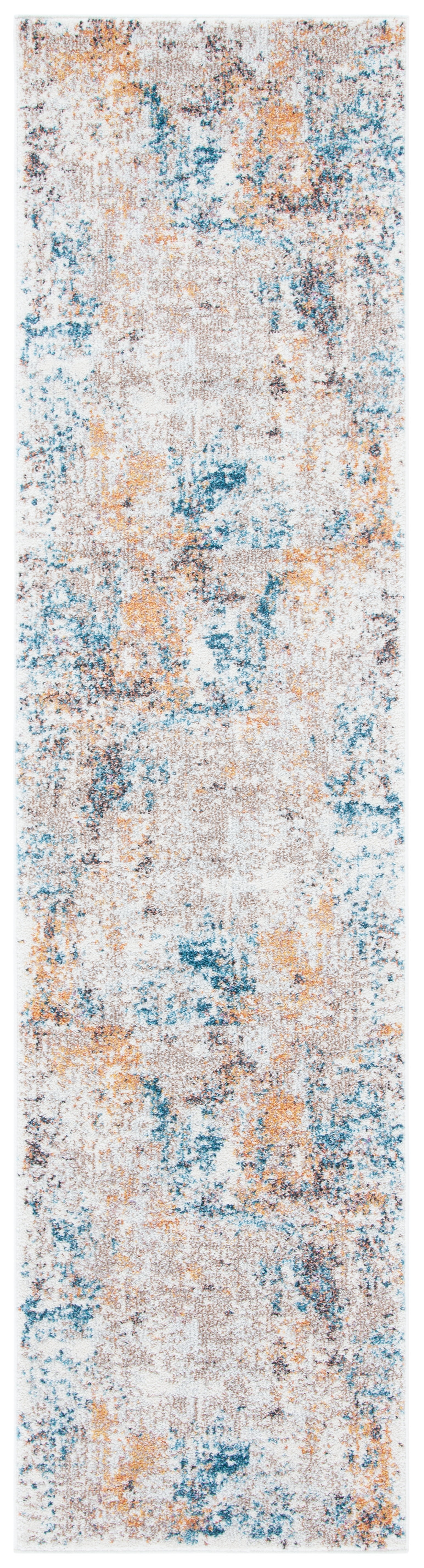 Ivory and Yellow Abstract Synthetic Runner Rug