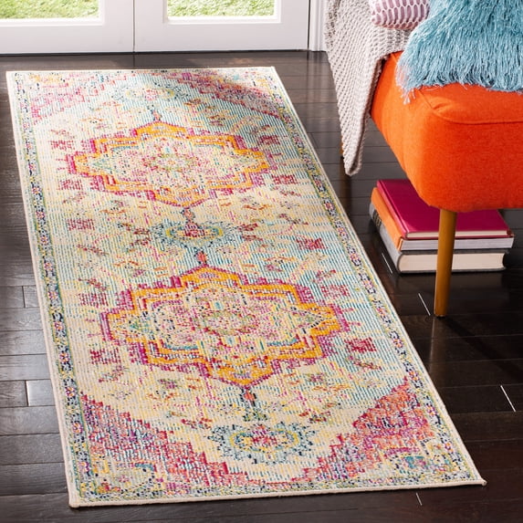 SAFAVIEH Crystal Debra Southwestern Runner Rug, Light Blue/Fuchsia, 2'2" x 5'