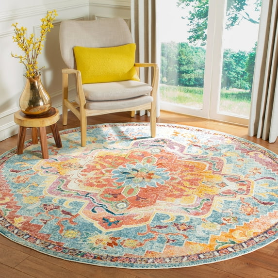 SAFAVIEH Crystal Debra Southwestern Area Rug, Orange/Teal, 9' x 9' Round