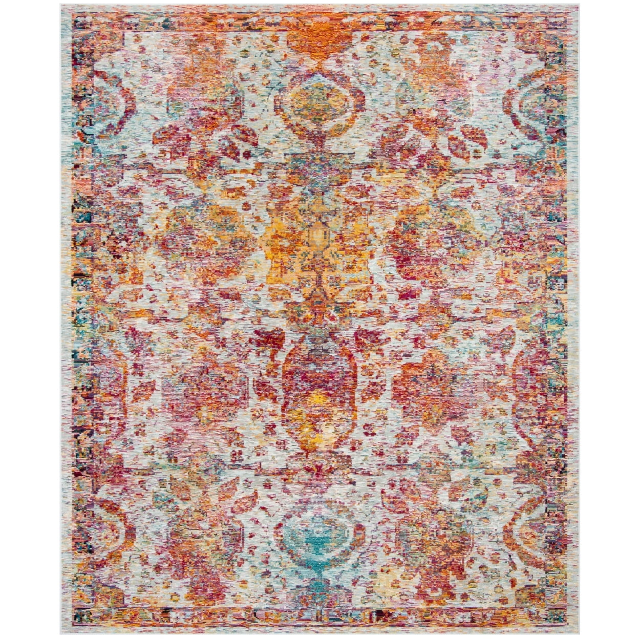 Elysian Light Blue & Orange Hand-Knotted Synthetic Runner Rug - 2'2" x 11'